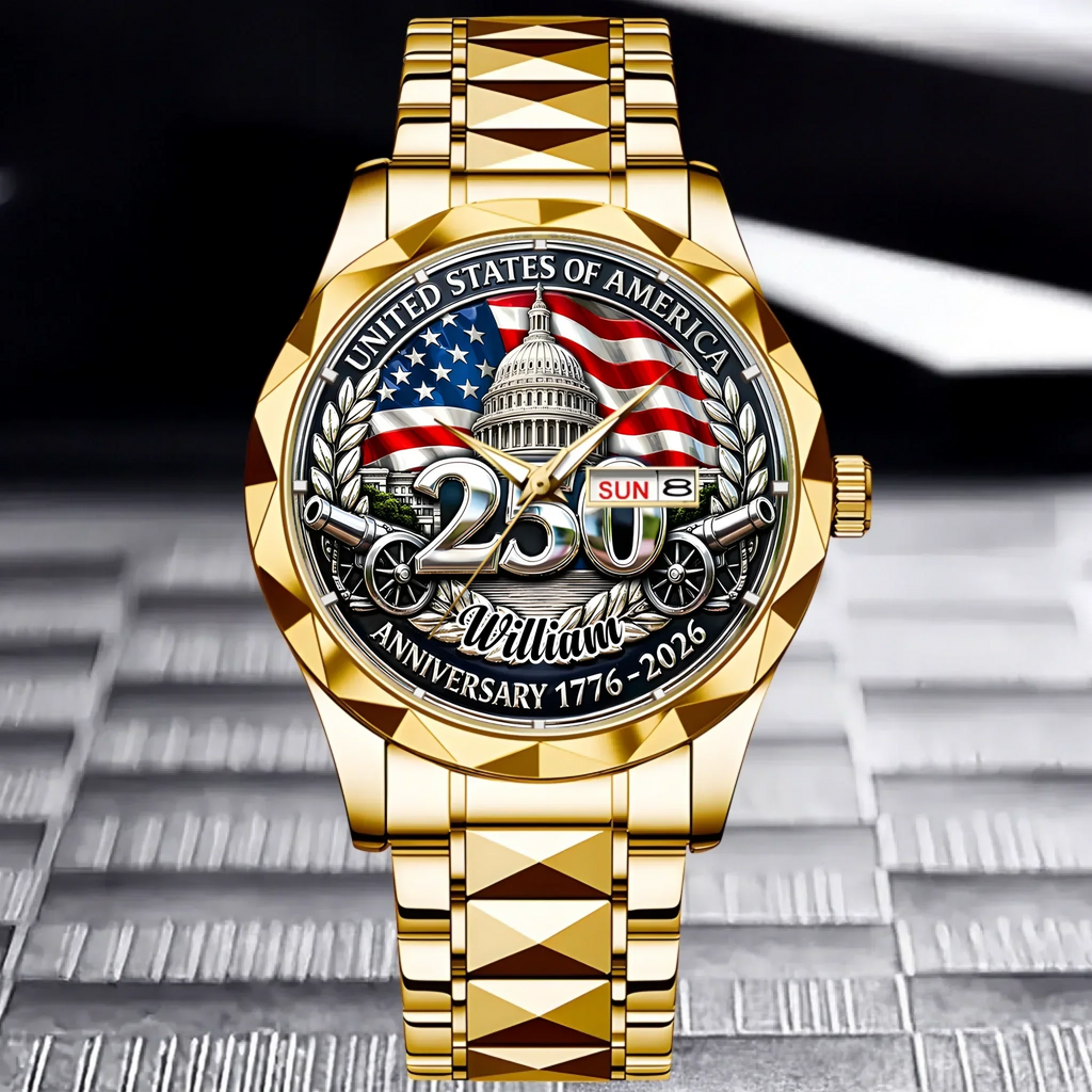 Personalized Men's Wrist Watch USA 250th Anniversary Gift for Patriots