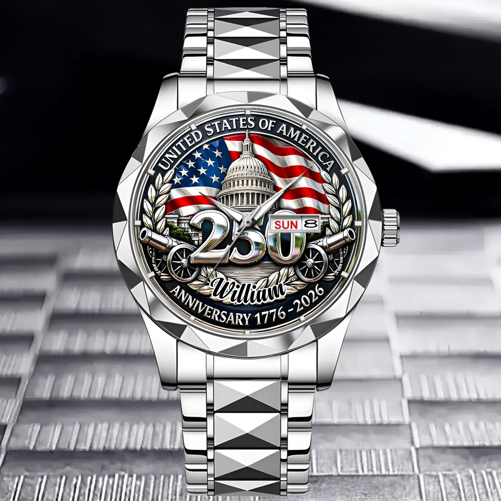 Personalized Men's Wrist Watch USA 250th Anniversary Gift for Patriots