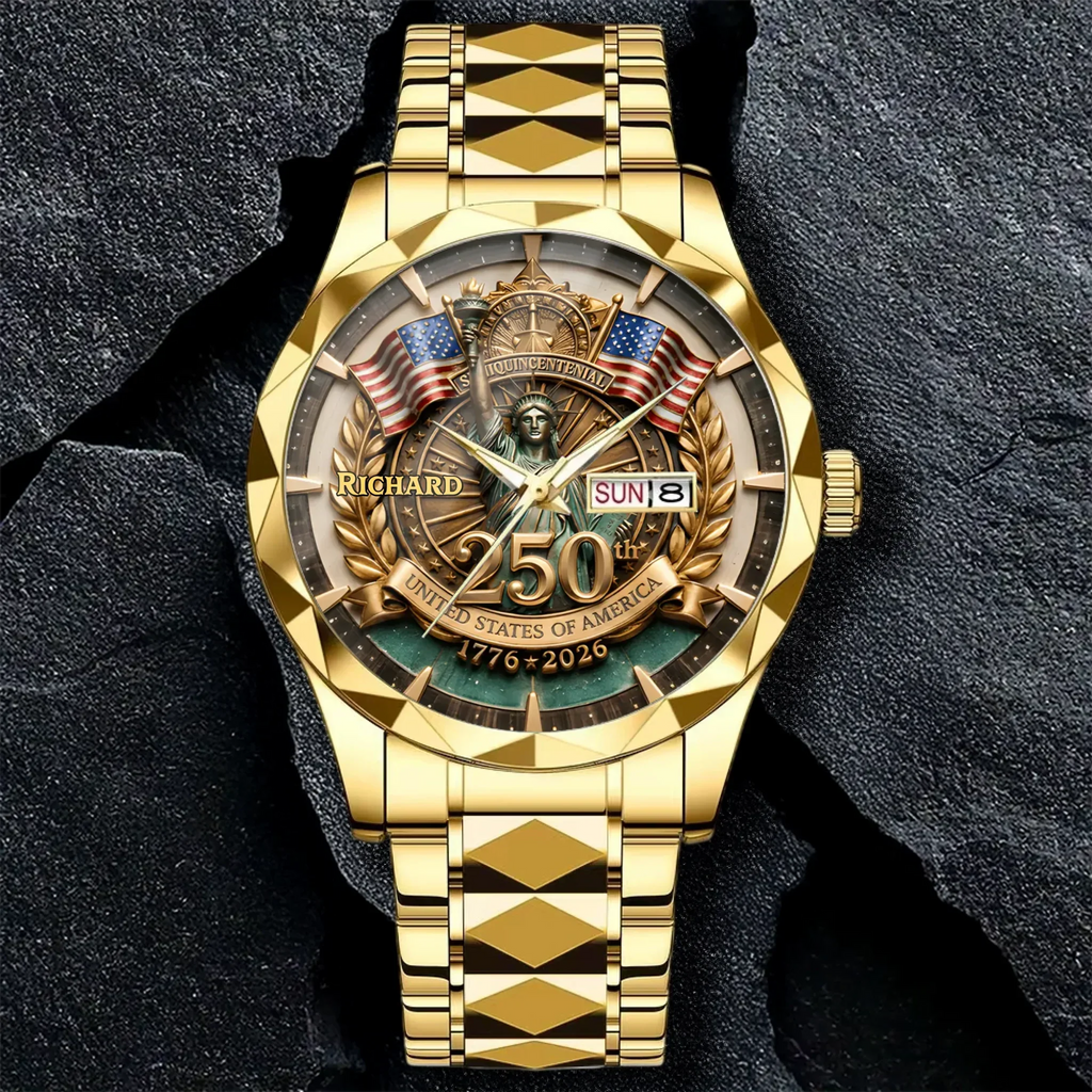 Personalized Men's Wrist Watch USA 250th Anniversary Gift for Him