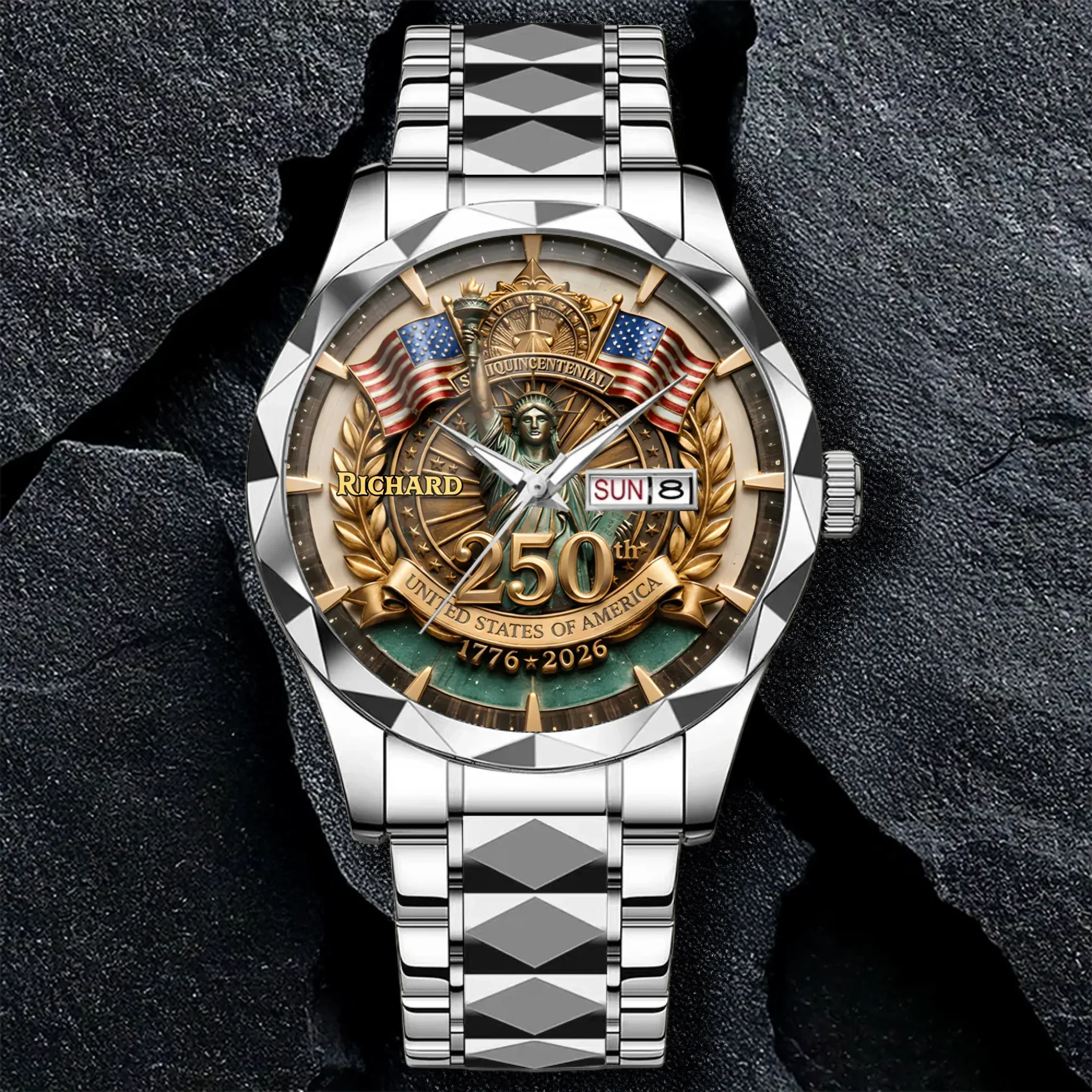 Personalized Men's Wrist Watch USA 250th Anniversary Gift for Him