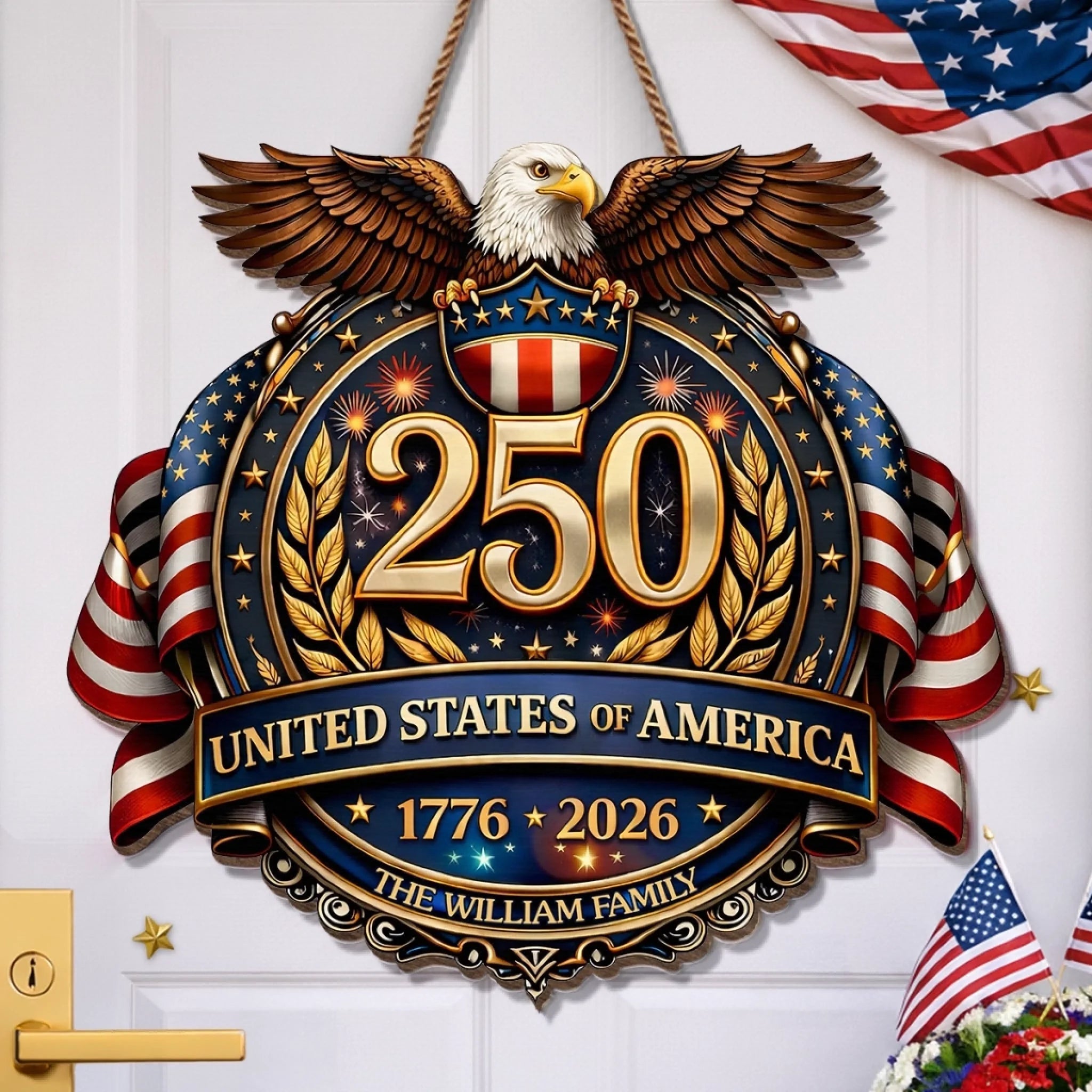 Personalized Wood Sign for America's 250th Anniversary Gift for Family