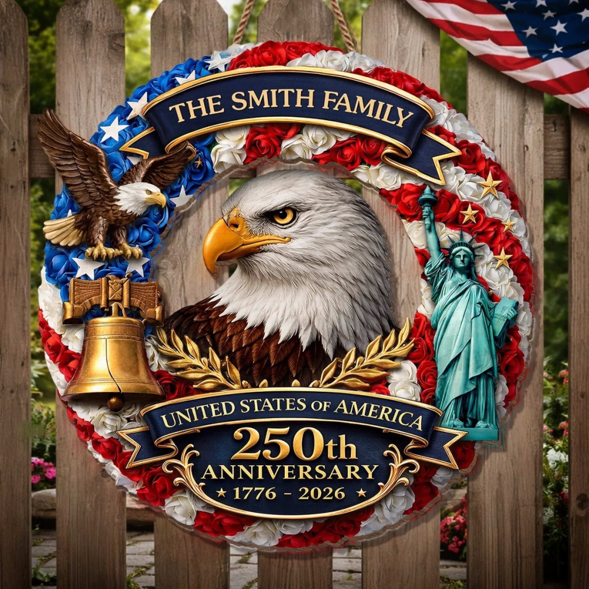 Personalized Wood Sign for America 250th Anniversary Gift for Family