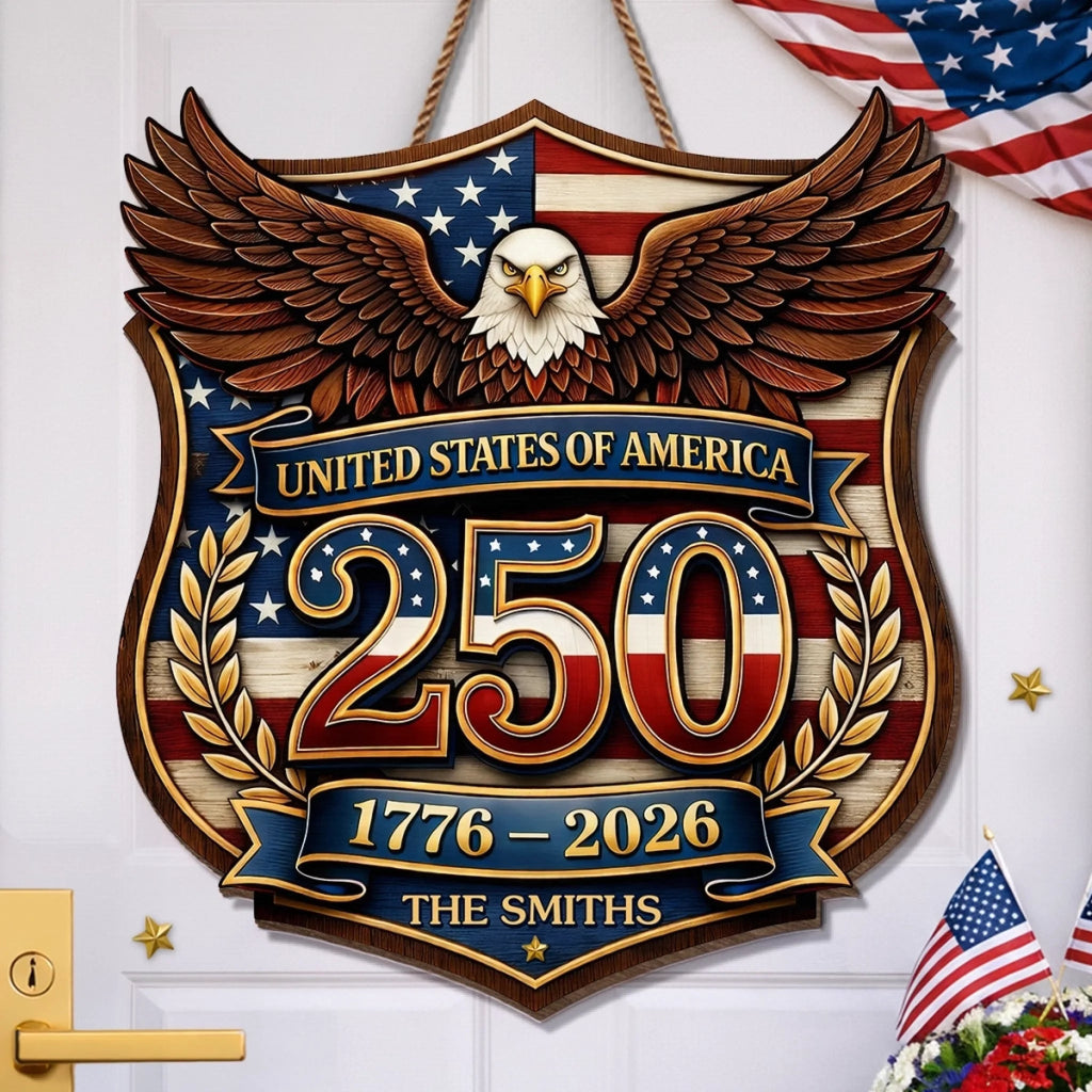 Personalized Wood Sign America 250th Anniversary Gift for Family