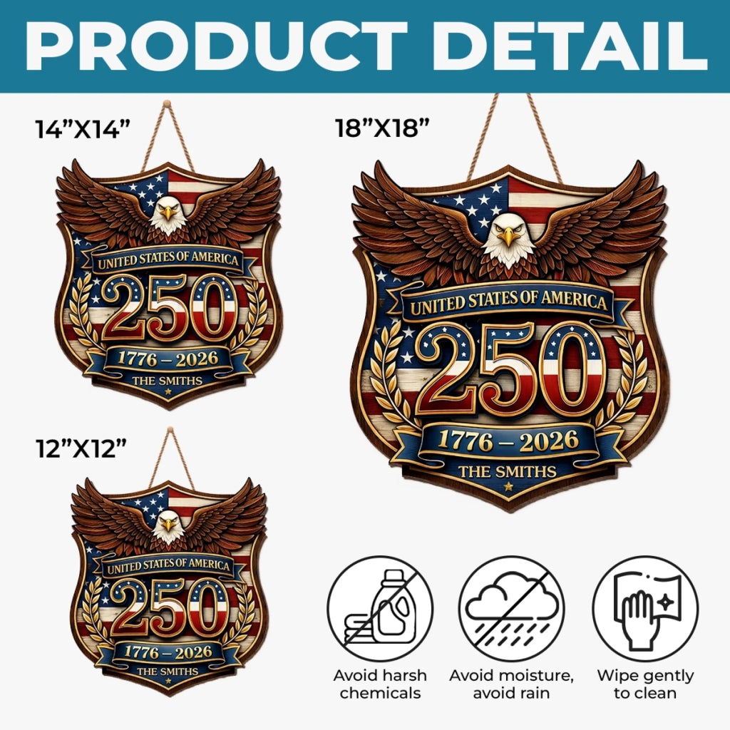 Personalized Wood Sign America 250th Anniversary Gift for Family