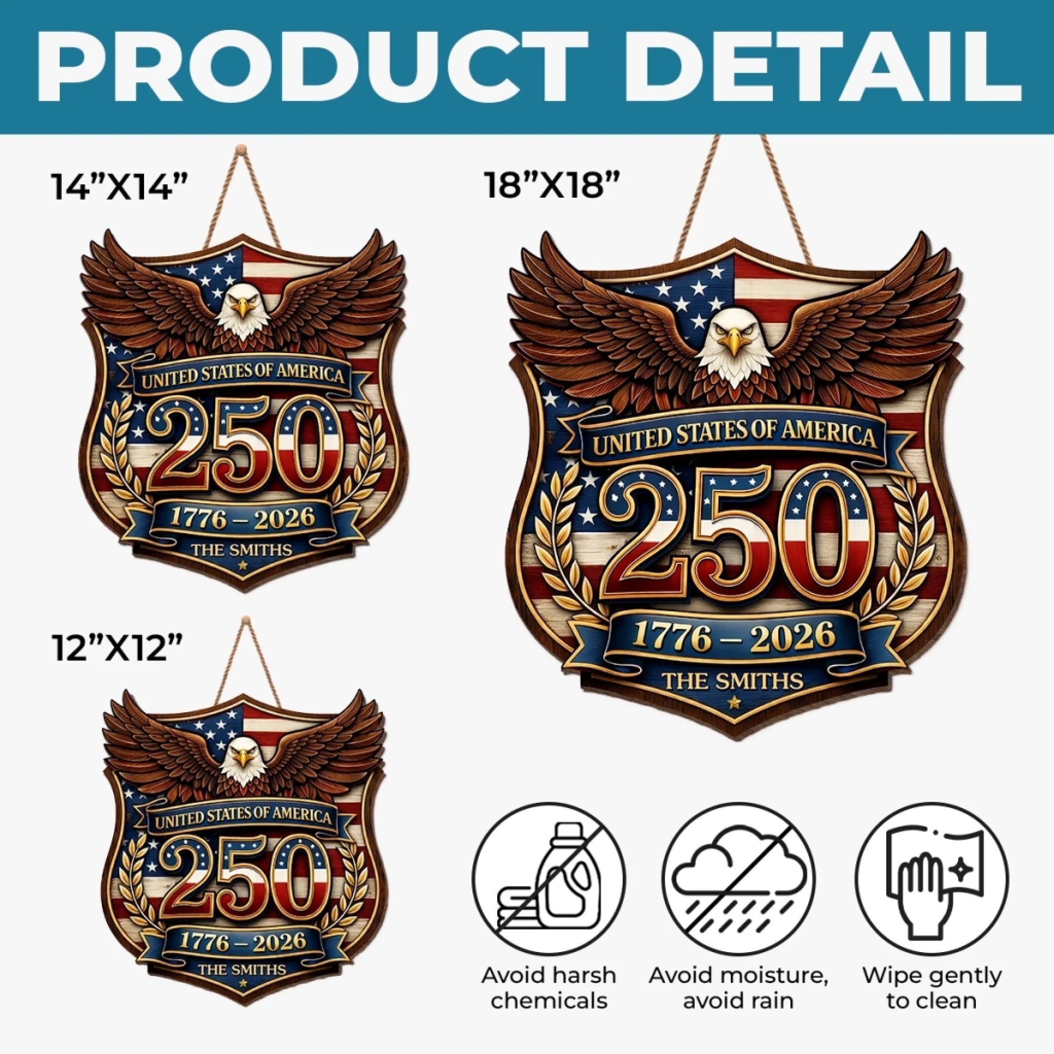Personalized Wood Sign America 250th Anniversary Gift for Family