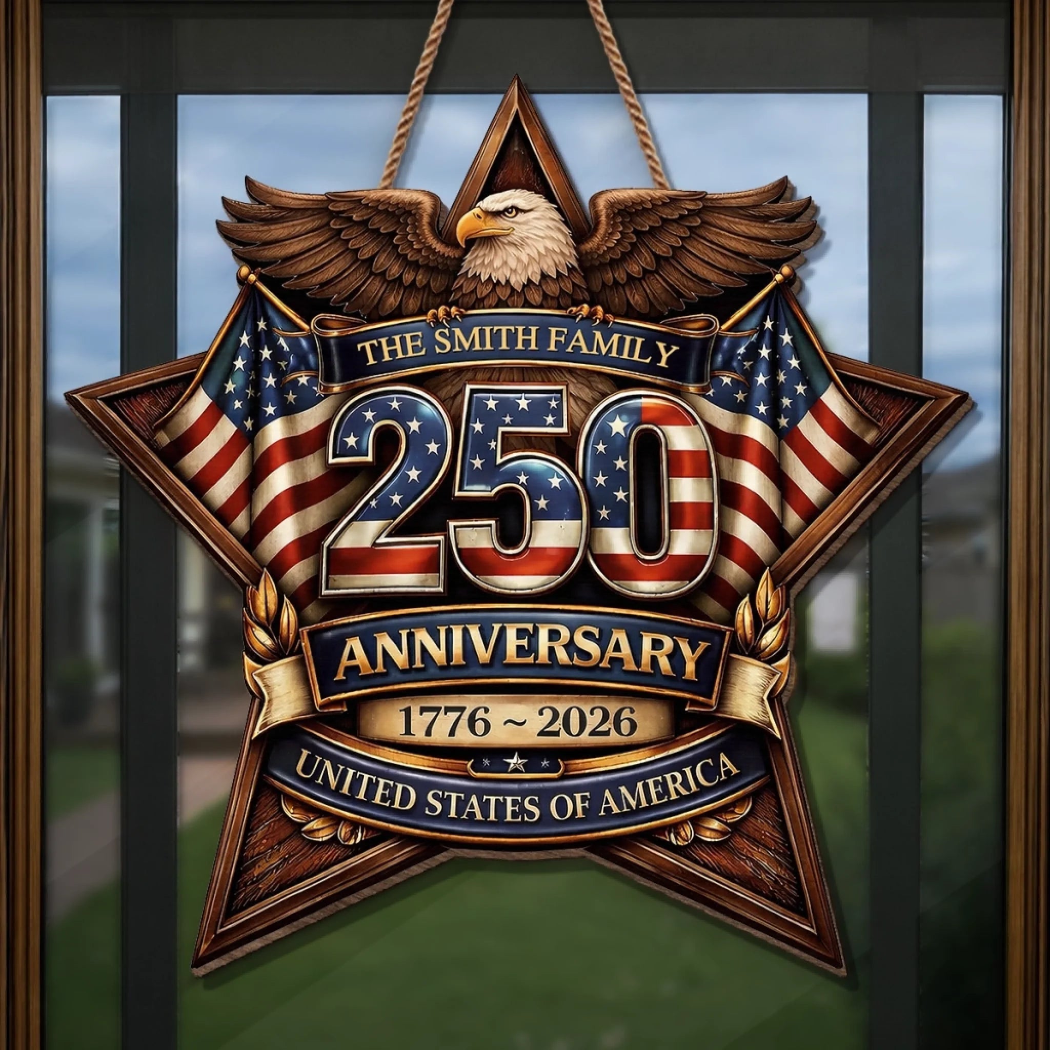 Personalized Wood Sign for America 250th Anniversary Gift for Family