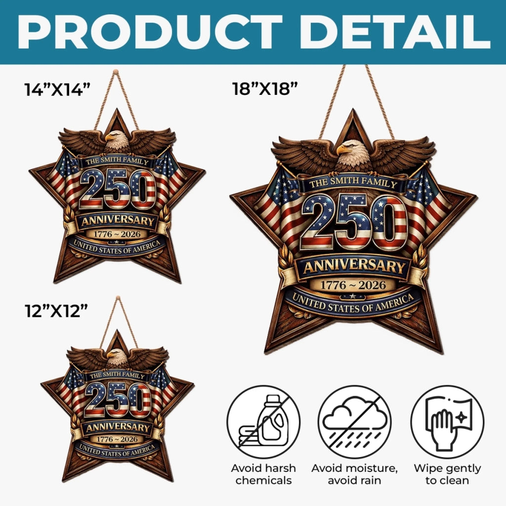 Personalized Wood Sign for America 250th Anniversary Gift for Family