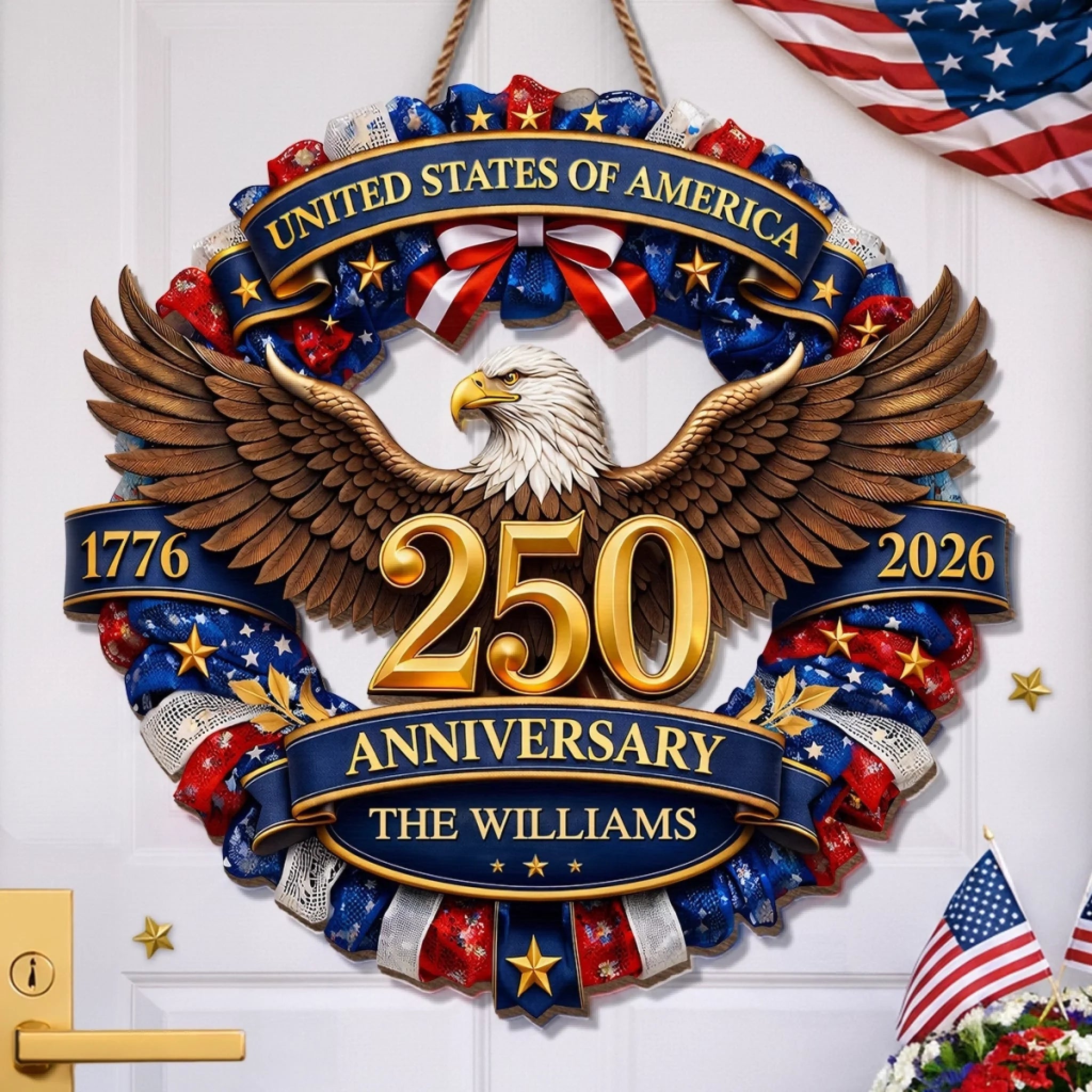 Personalized Wood Sign America 250th Anniversary Gift for Family