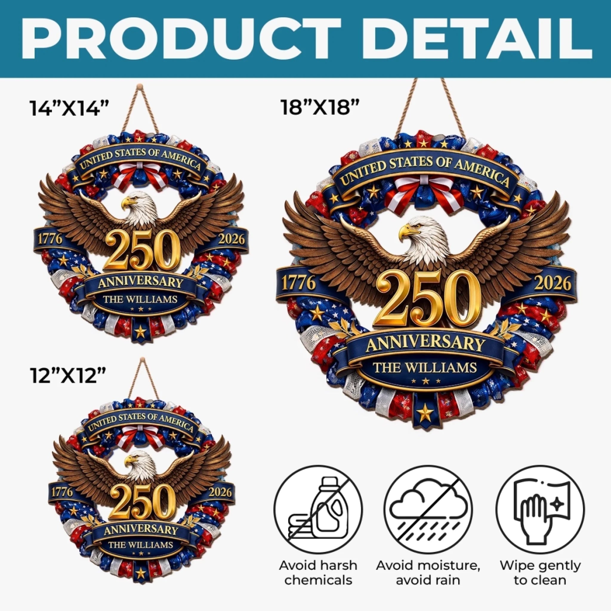 Personalized Wood Sign America 250th Anniversary Gift for Family