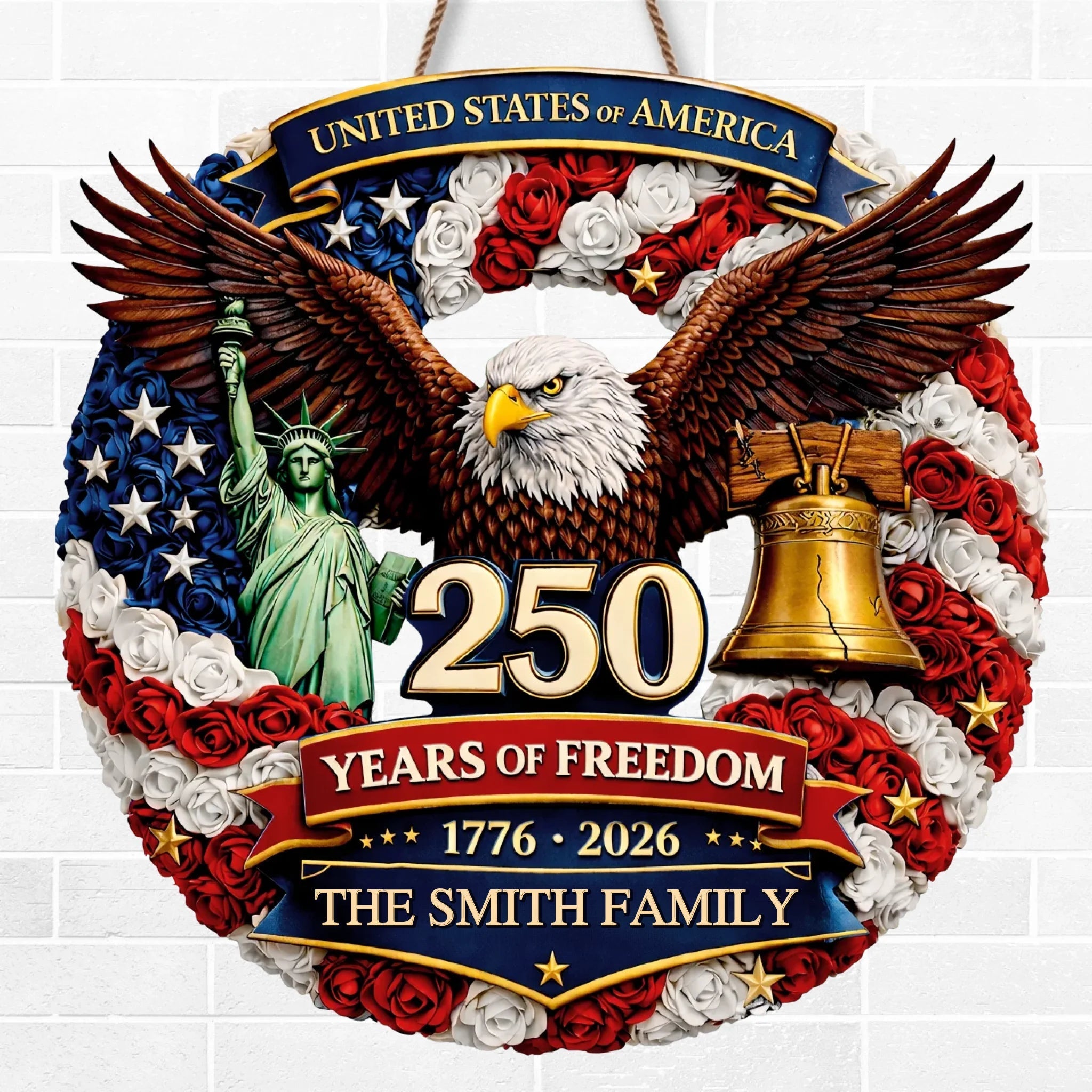 Personalized America 250th Anniversary Wood Sign Gift for Family