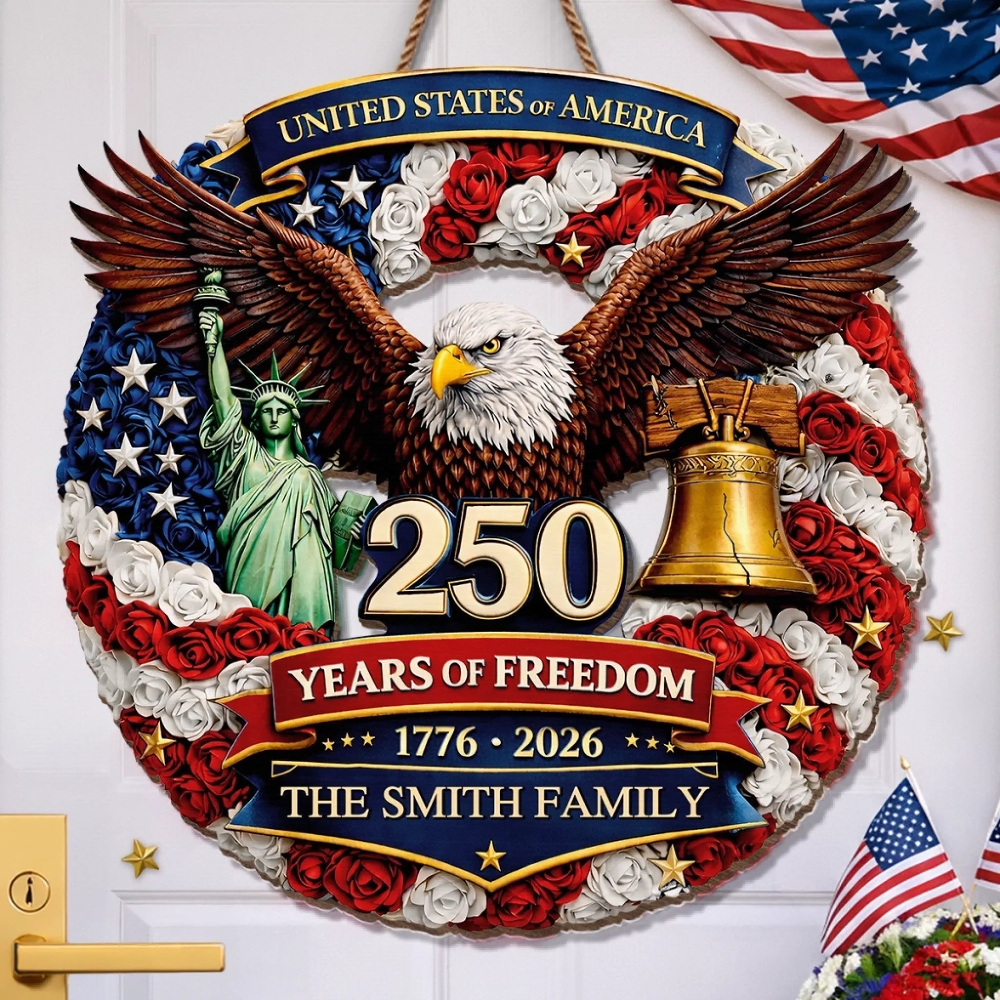 Personalized America 250th Anniversary Wood Sign Gift for Family