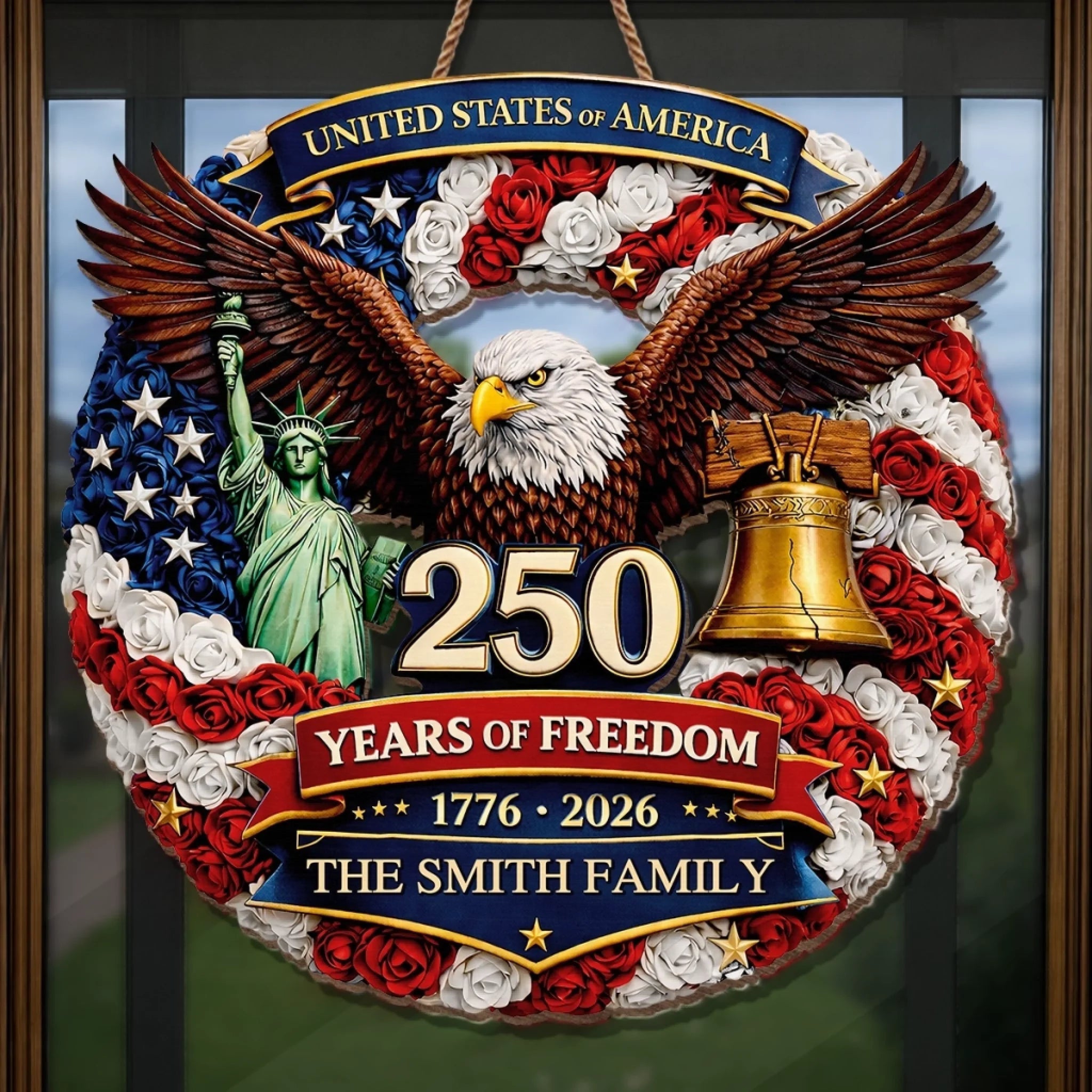 Personalized America 250th Anniversary Wood Sign Gift for Family