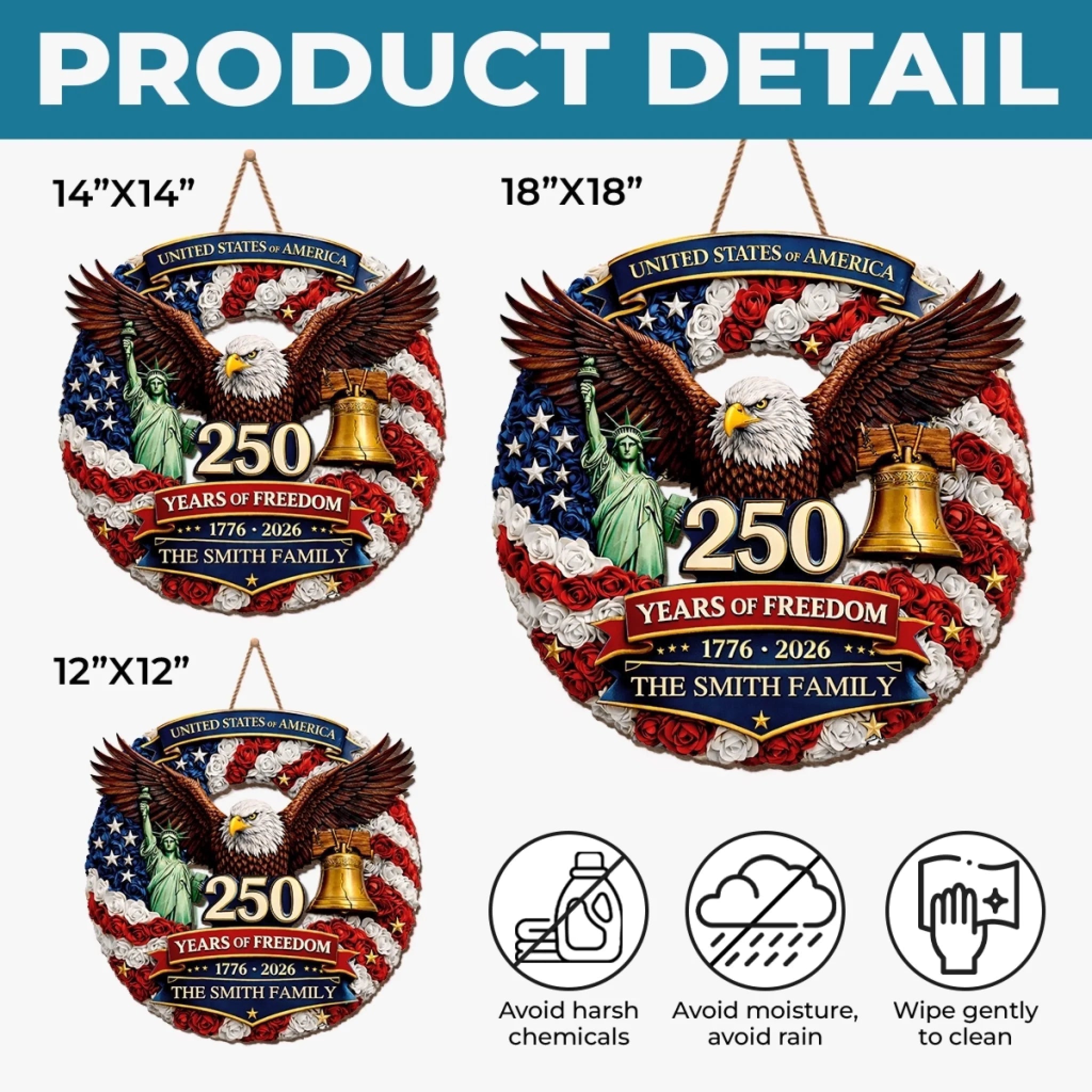 Personalized America 250th Anniversary Wood Sign Gift for Family