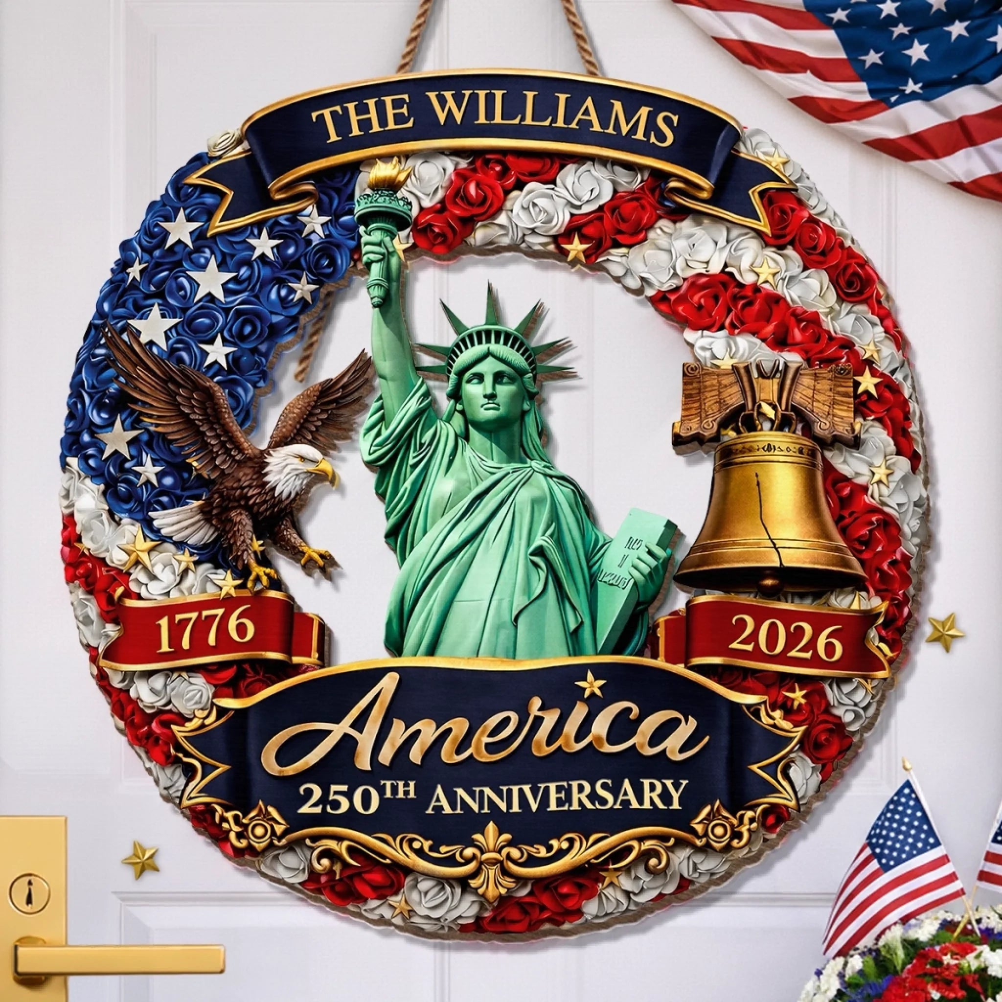 Personalized Wood Sign for America 250th Anniversary Gift for Family