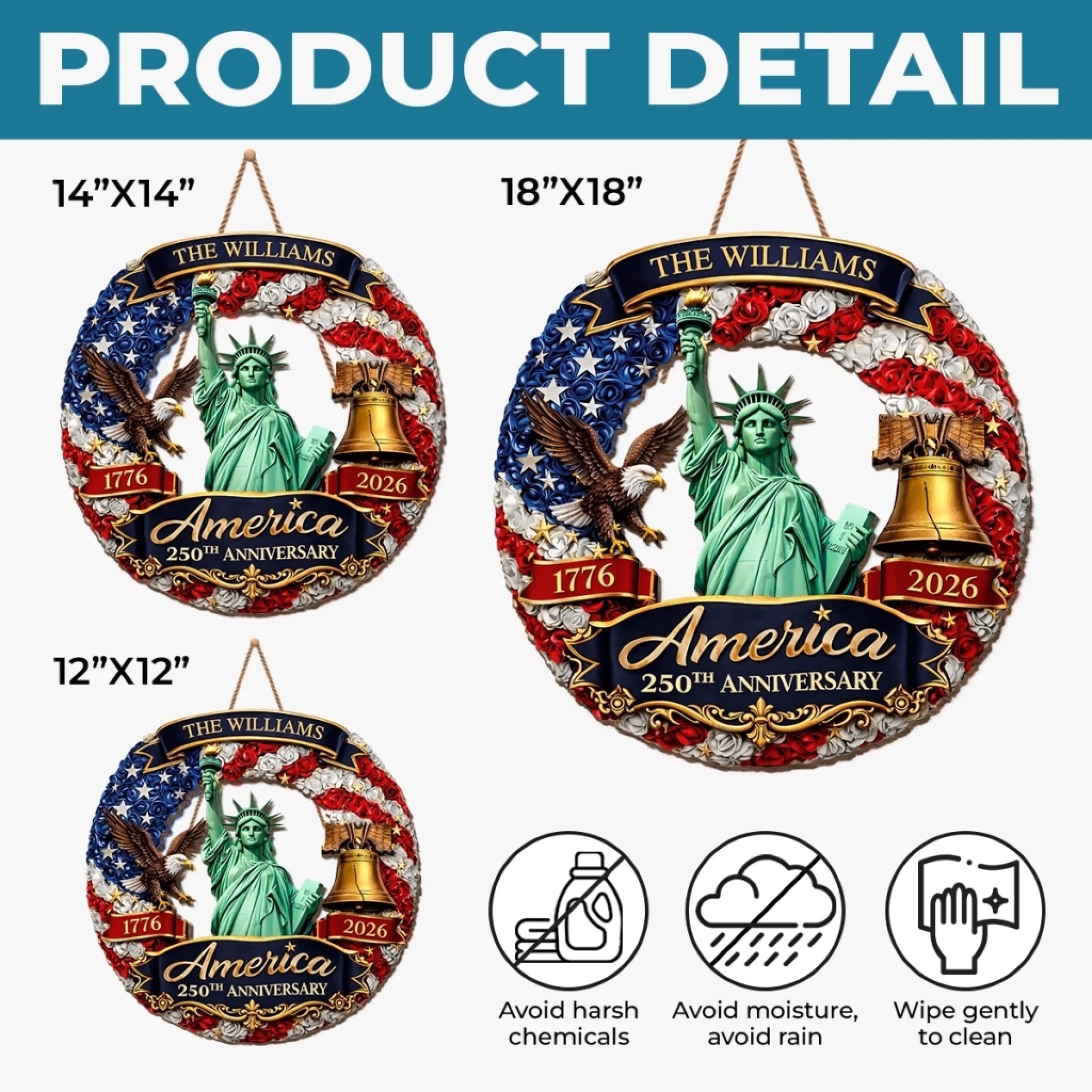 Personalized Wood Sign for America 250th Anniversary Gift for Family