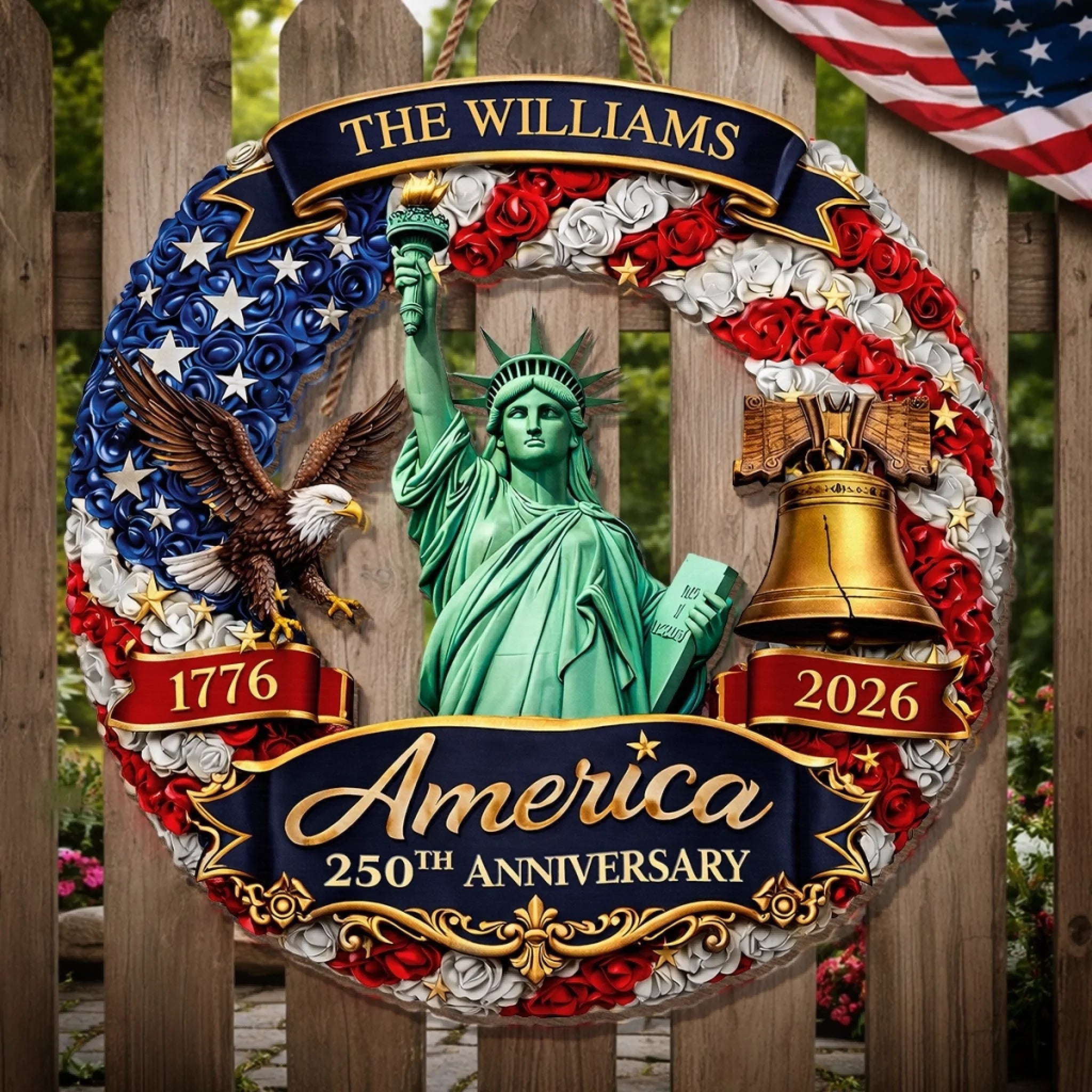 Personalized Wood Sign for America 250th Anniversary Gift for Family