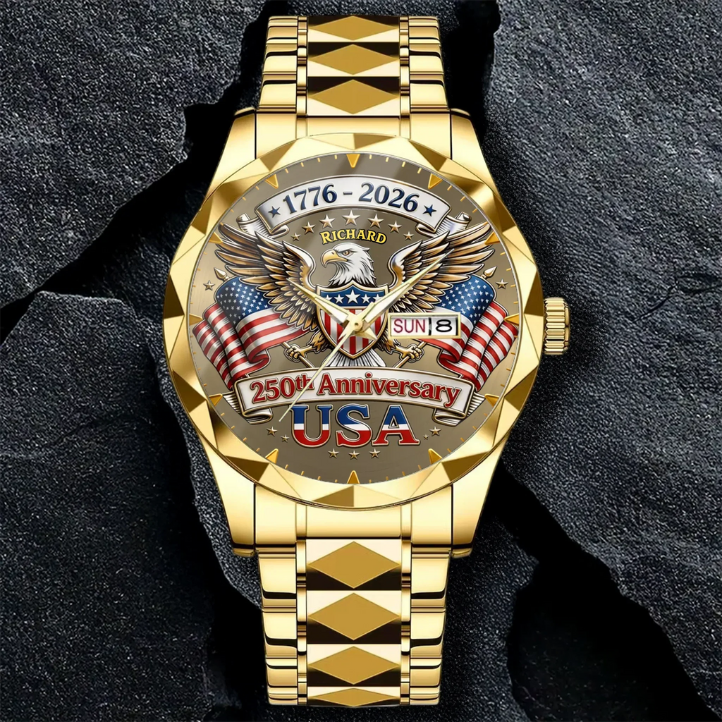 Personalized 250th Anniversary Eagle Men's Wrist Watch Gift for Patriots
