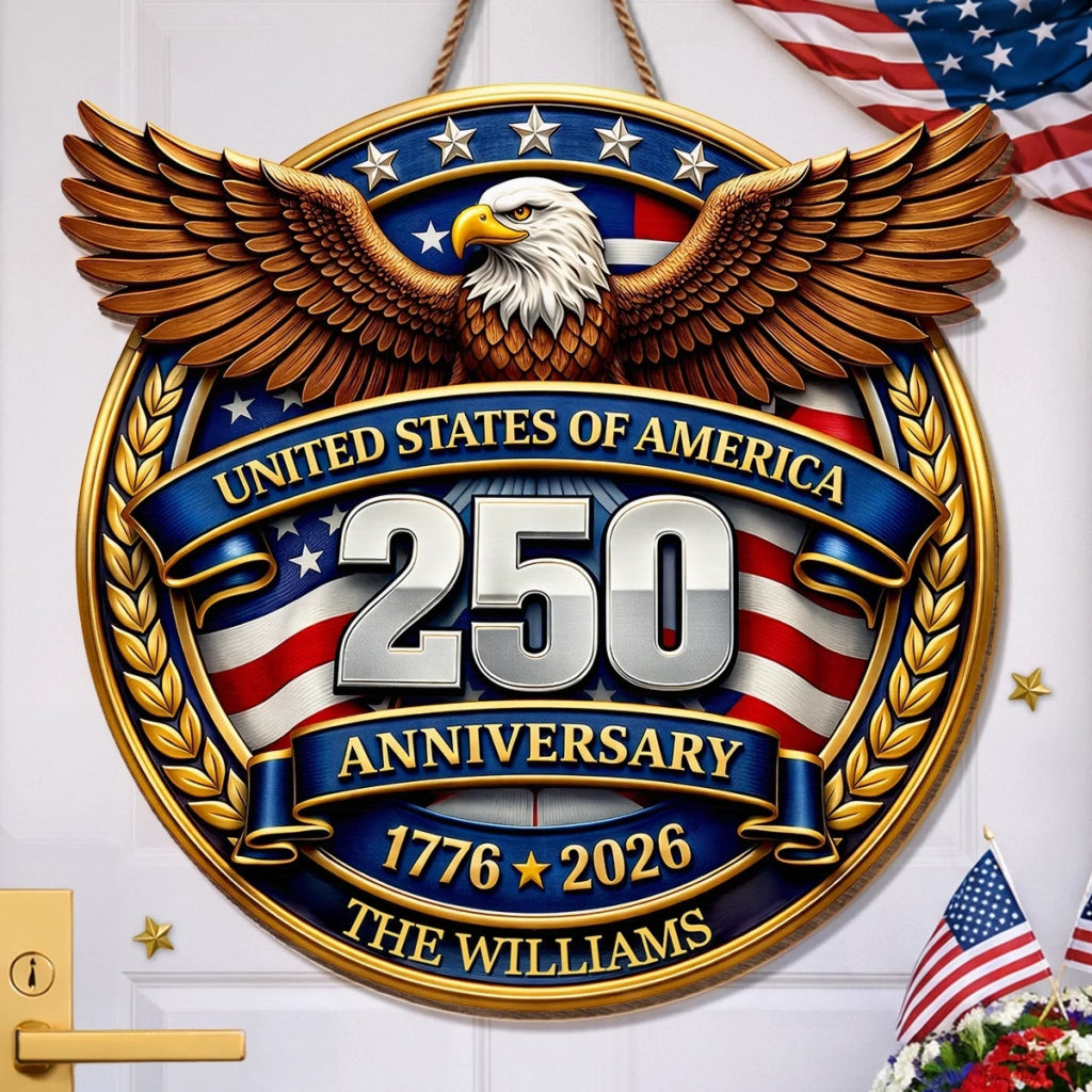 Personalized Wood Sign America 250th Anniversary Gift for Family