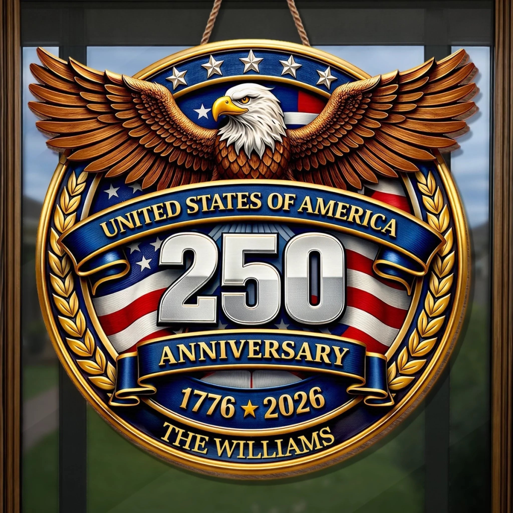 Personalized Wood Sign America 250th Anniversary Gift for Family