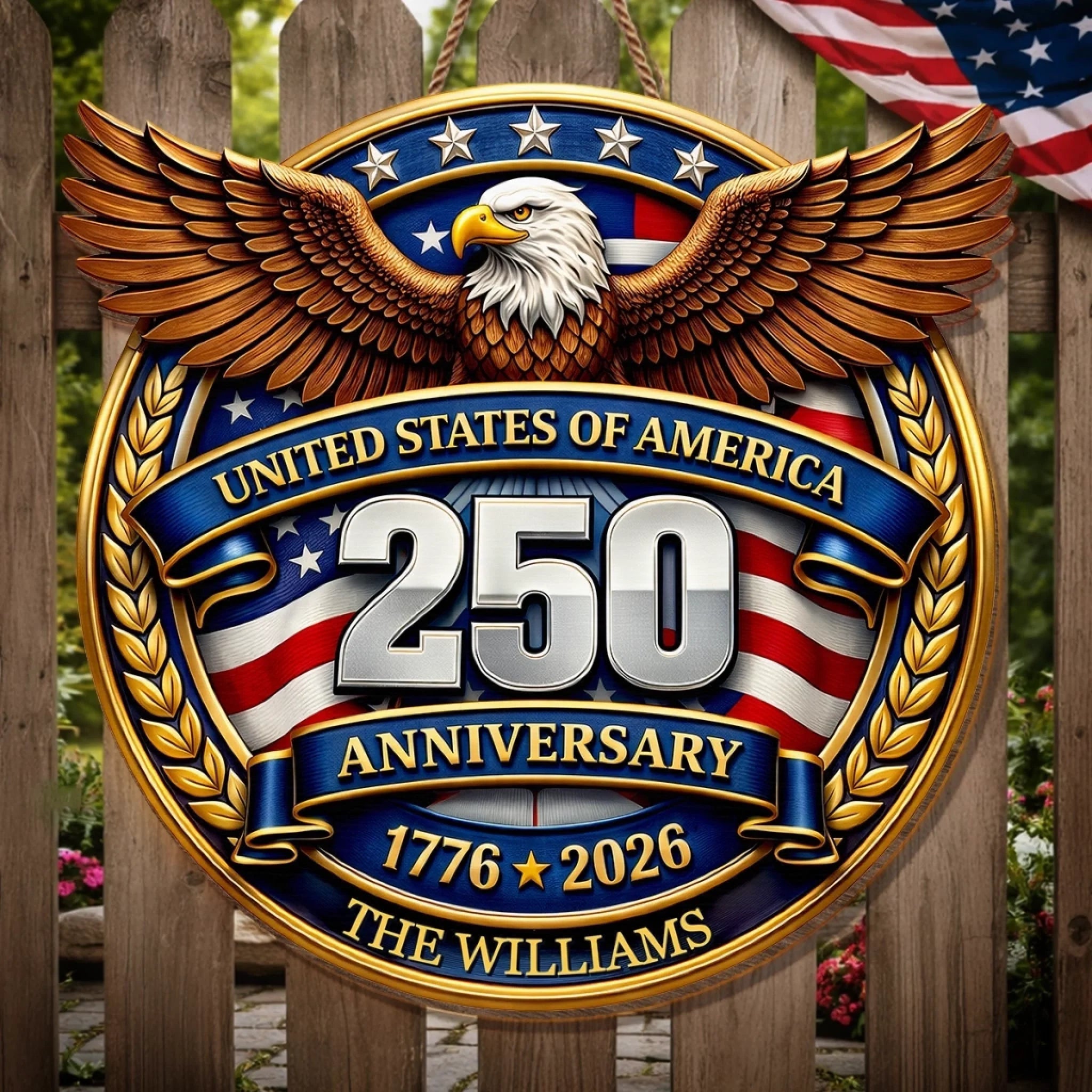 Personalized Wood Sign America 250th Anniversary Gift for Family