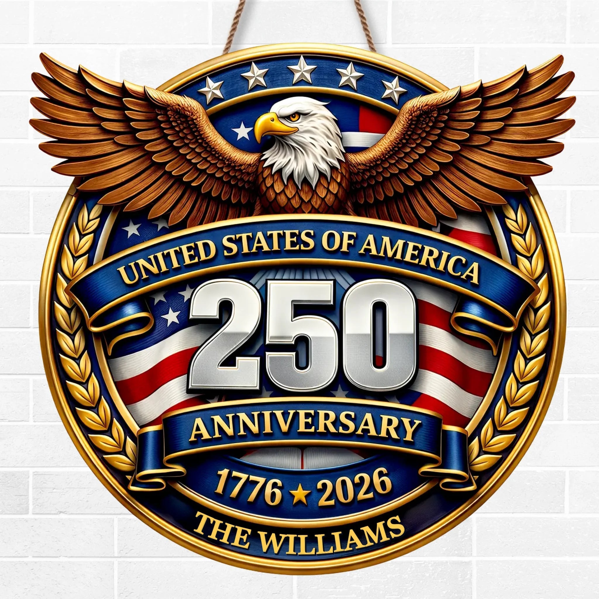 Personalized Wood Sign America 250th Anniversary Gift for Family
