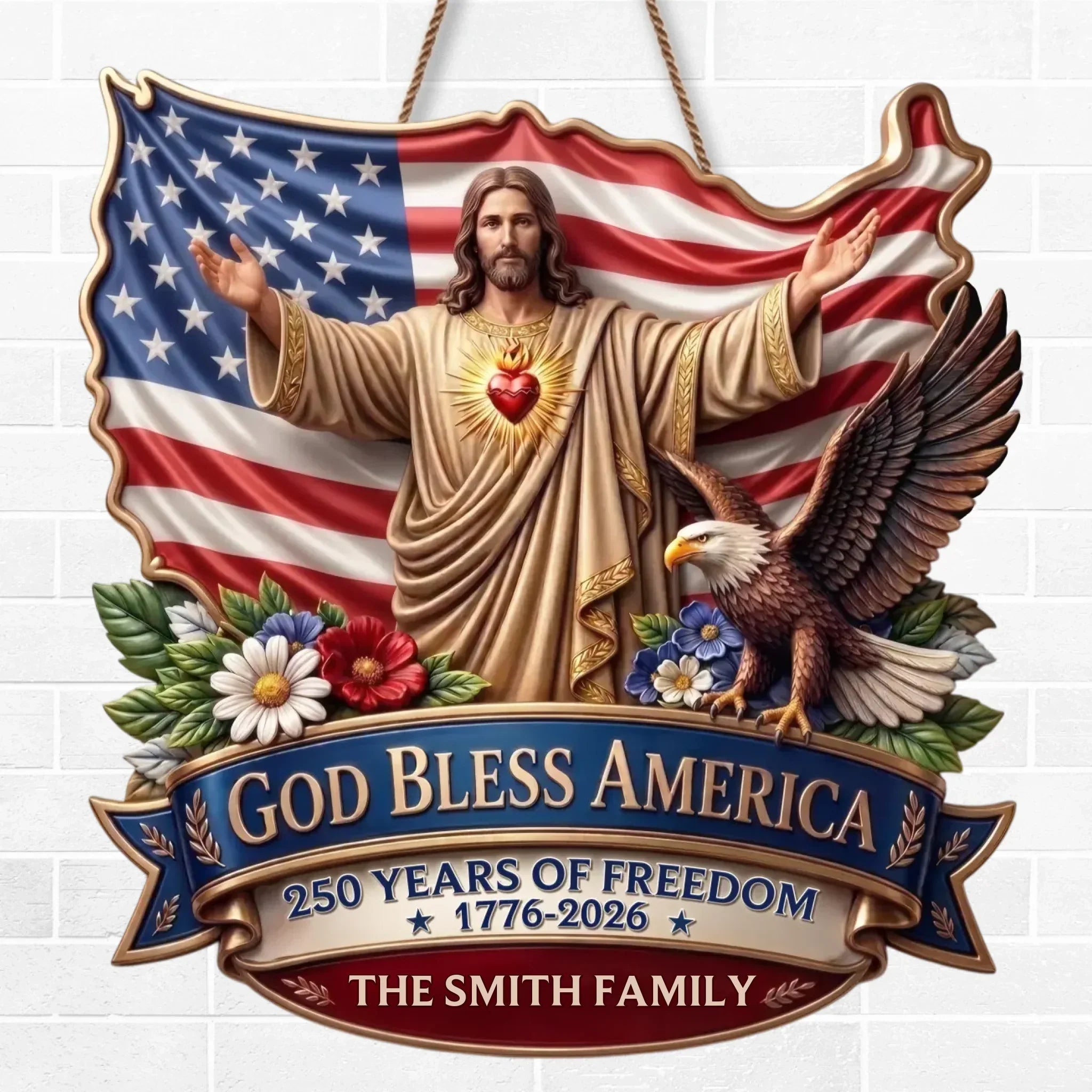 Personalized Wood Sign Custom Family Name America 250th Gift