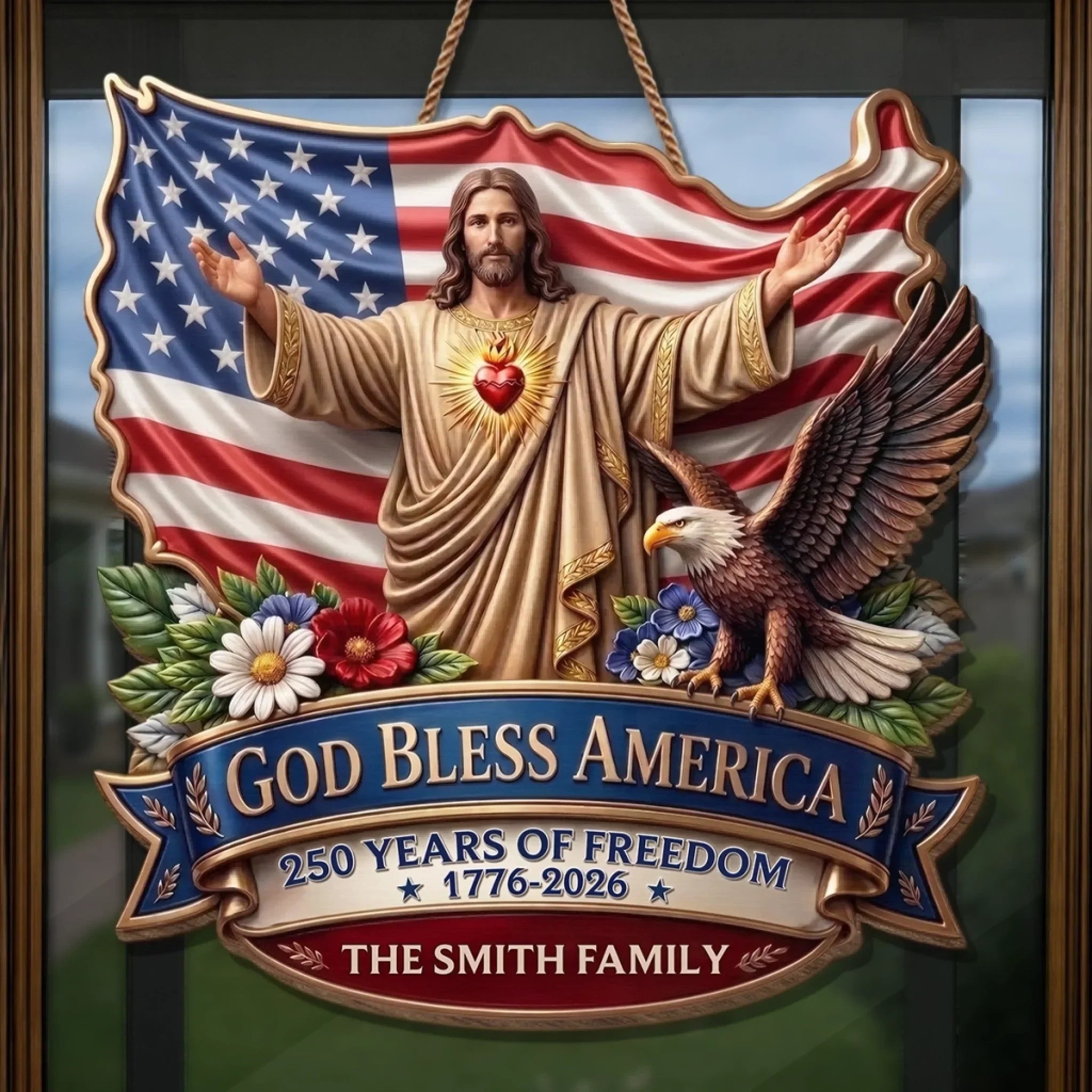 Personalized Wood Sign Custom Family Name America 250th Gift
