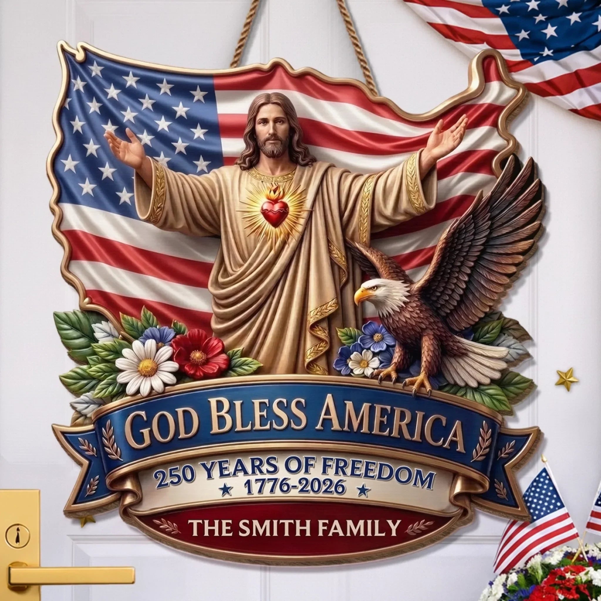 Personalized Wood Sign Custom Family Name America 250th Gift