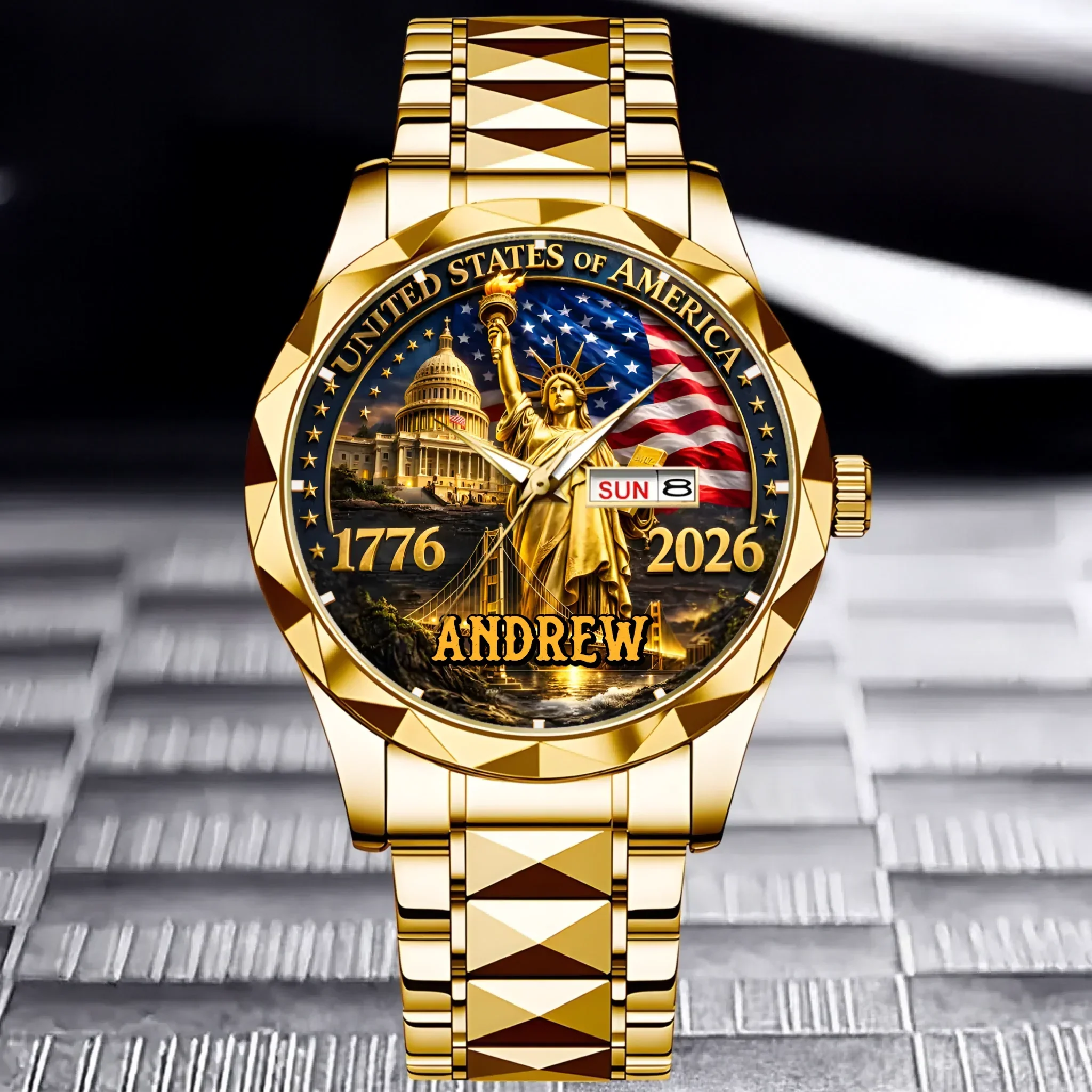 Personalized Men's Wrist Watch with Statue of Liberty Design for Dad | Unique Independence Day Gift