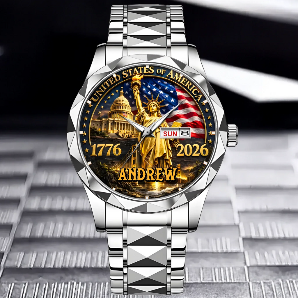 Personalized Men's Wrist Watch with Statue of Liberty Design for Dad | Unique Independence Day Gift