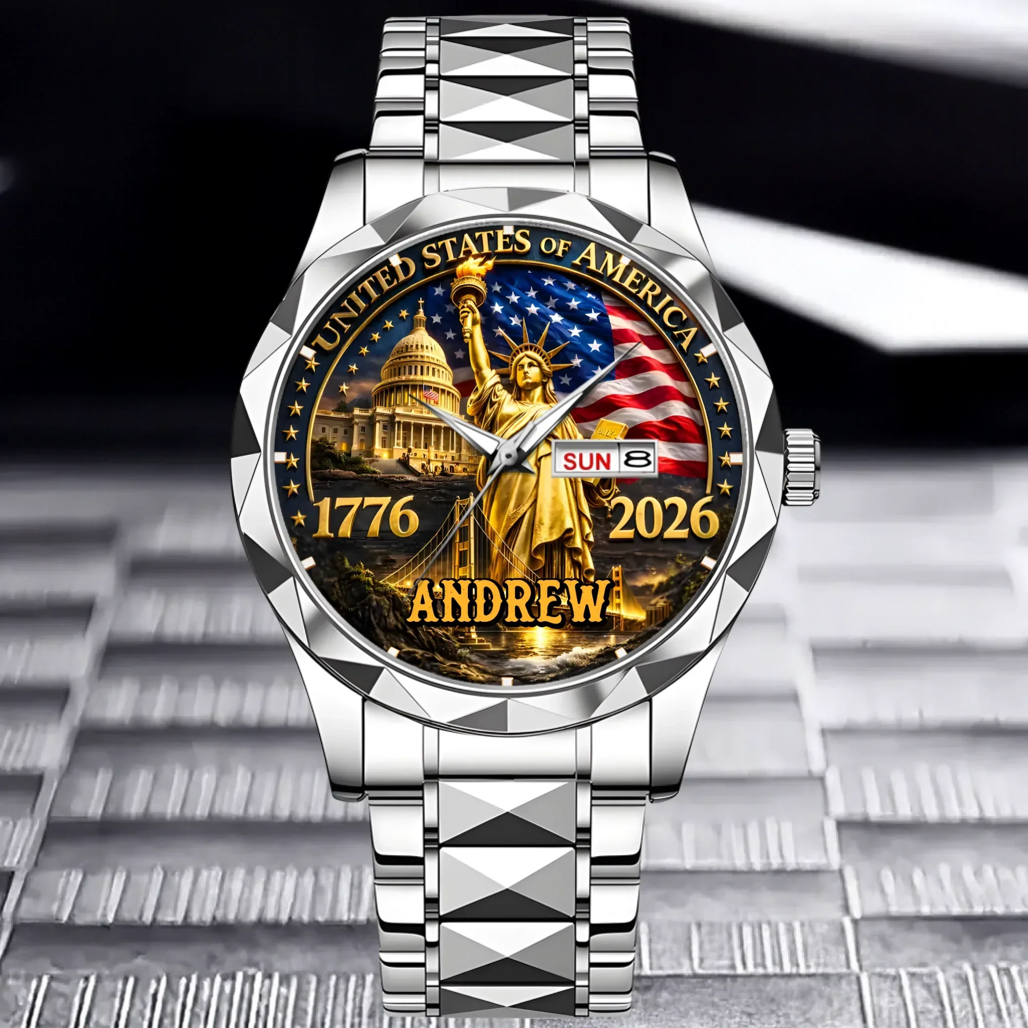 Personalized Men's Wrist Watch with Statue of Liberty Design for Dad | Unique Independence Day Gift