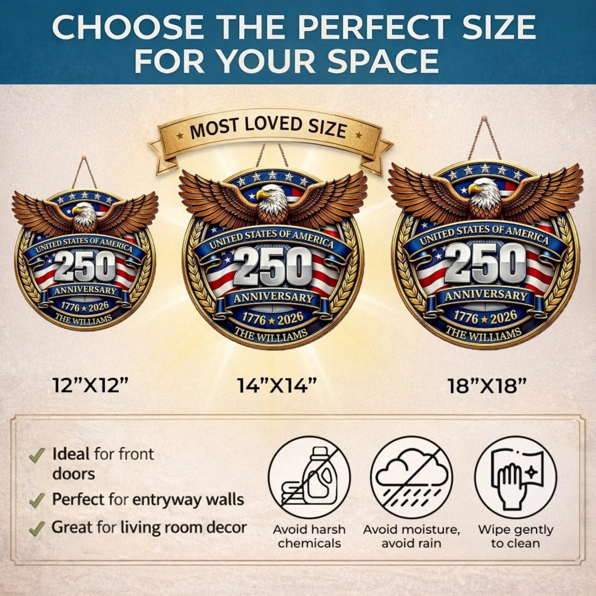 Personalized Wood Sign America 250th Anniversary Gift for Family