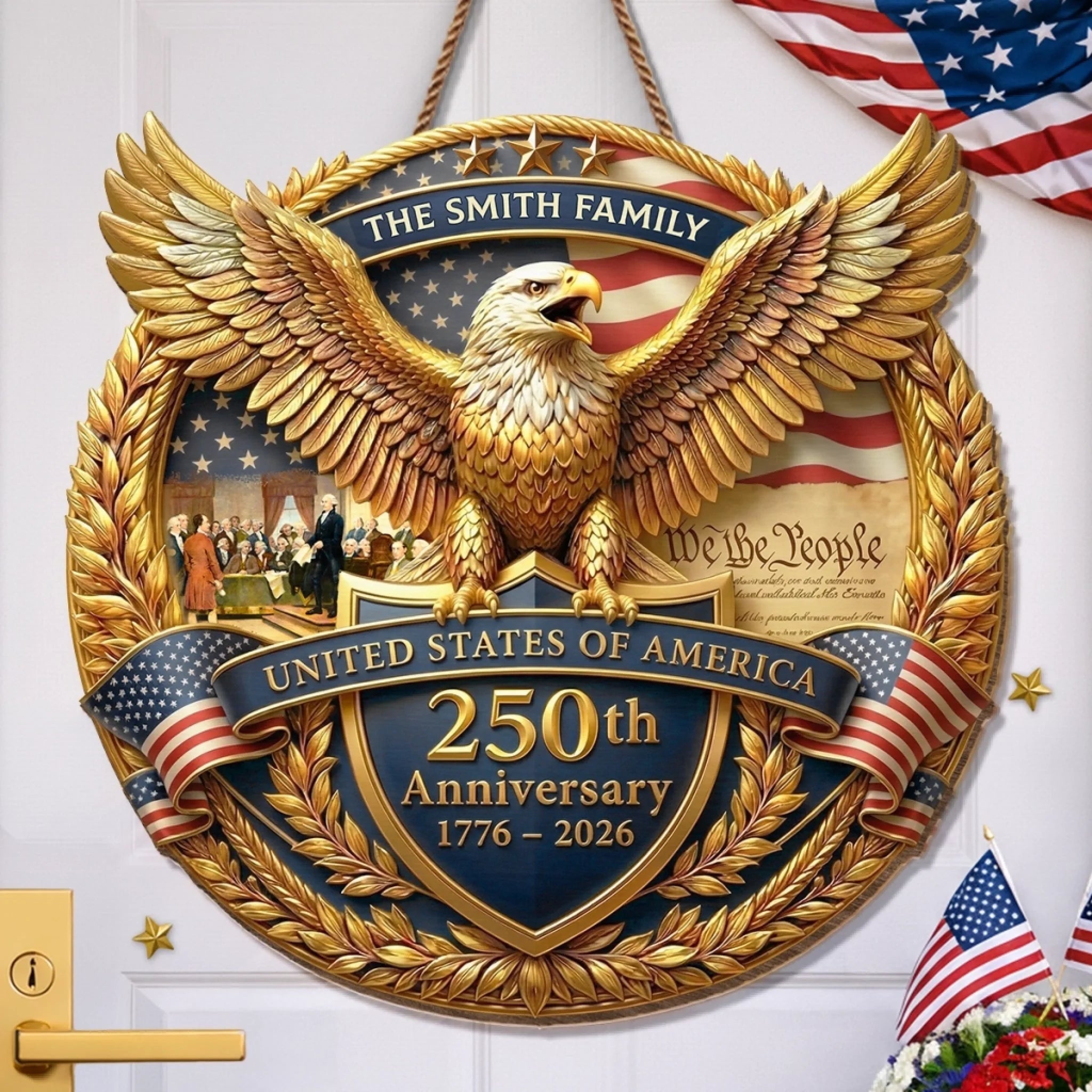 Personalized Wood Sign America 250th Anniversary Gift for Family