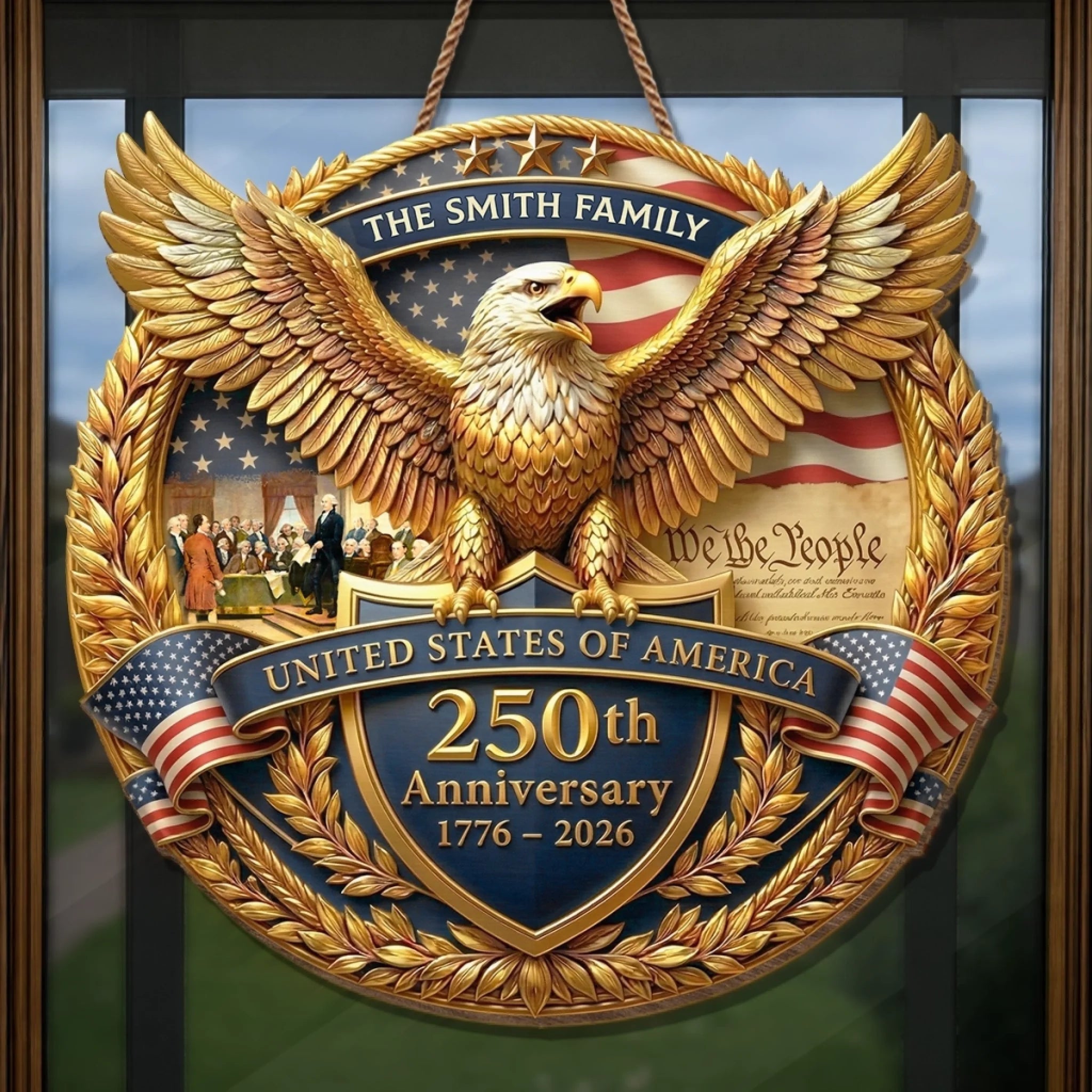 Personalized Wood Sign America 250th Anniversary Gift for Family