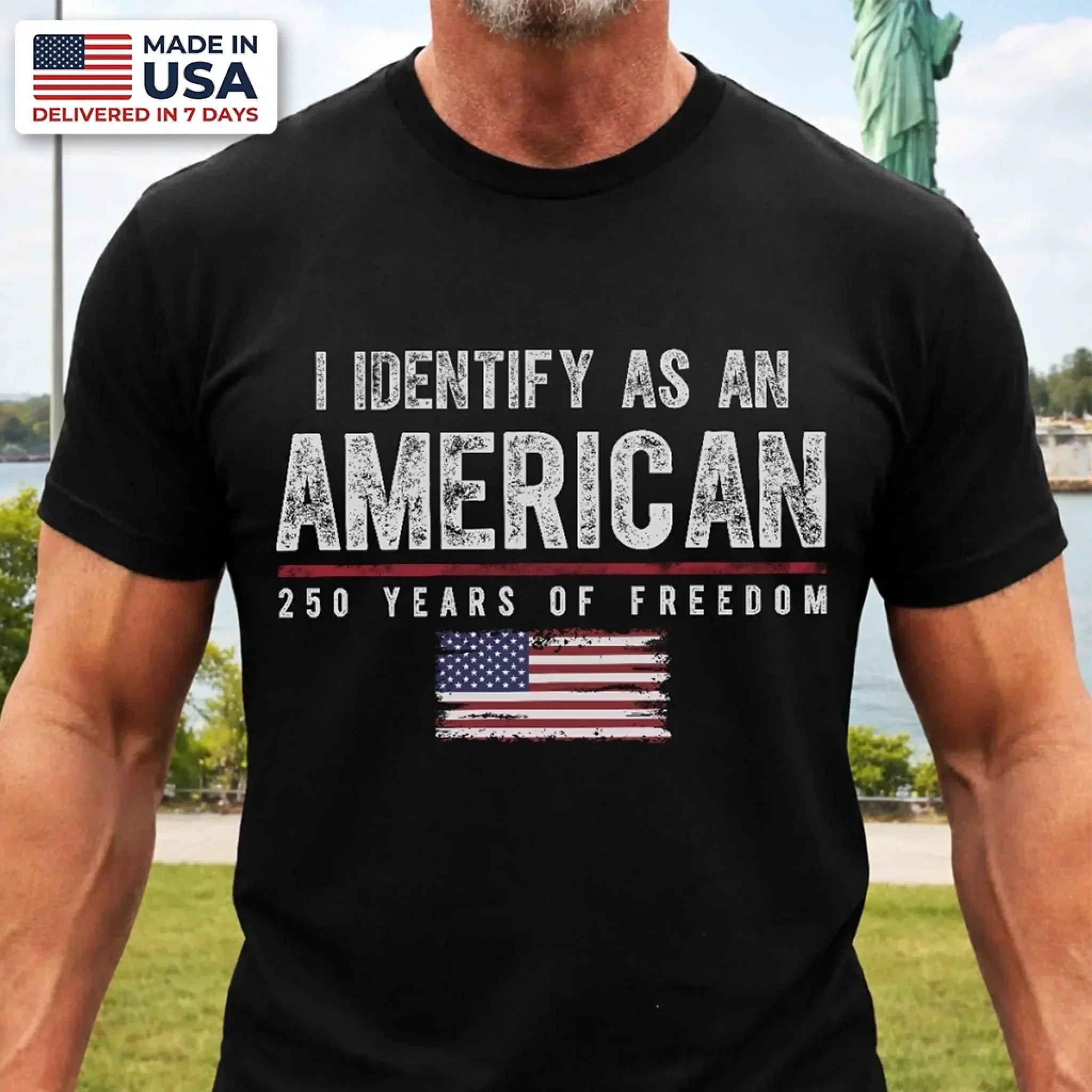 Patriotic Black Cotton Shirt I Identify As An American Gift for Independence Day