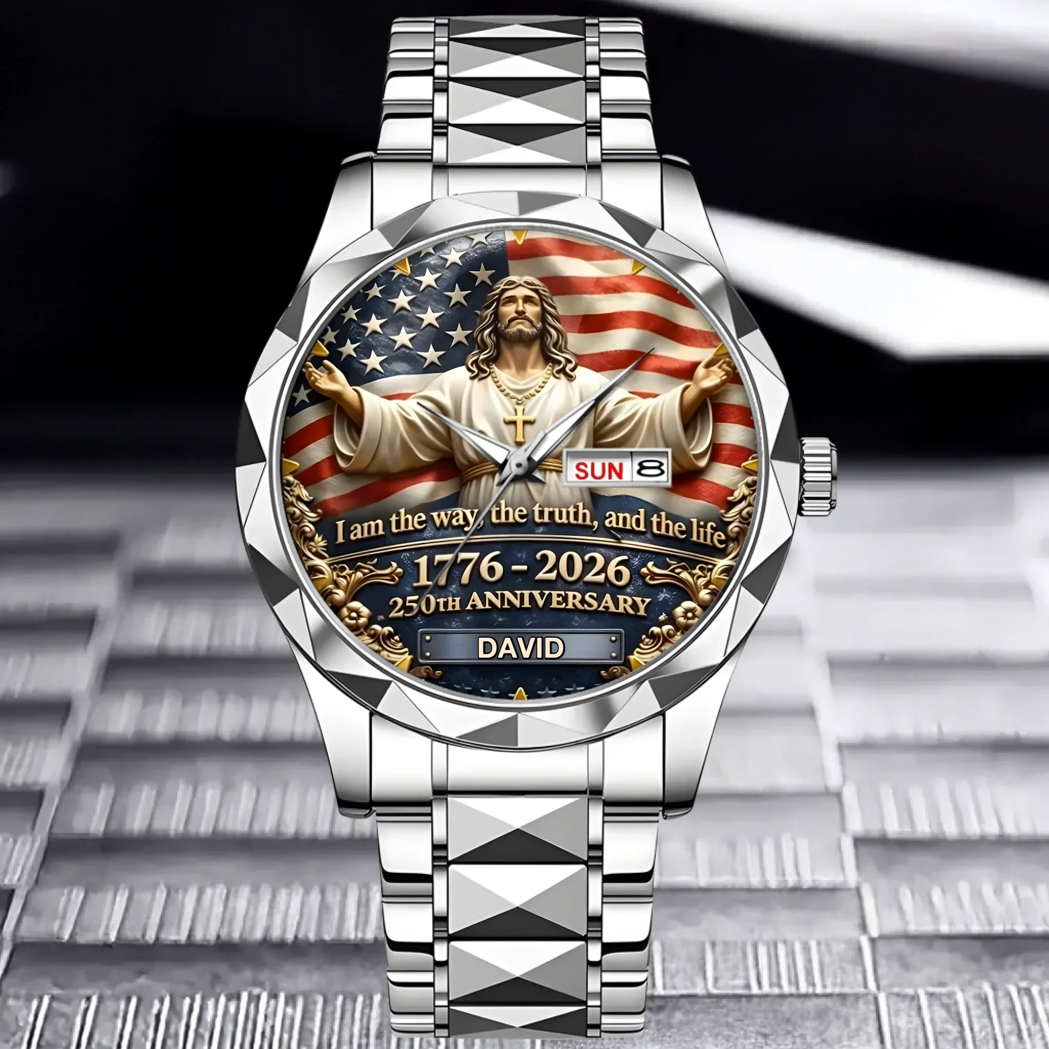 Personalized Men's Wrist Watch 250th Anniversary USA Gift for Him