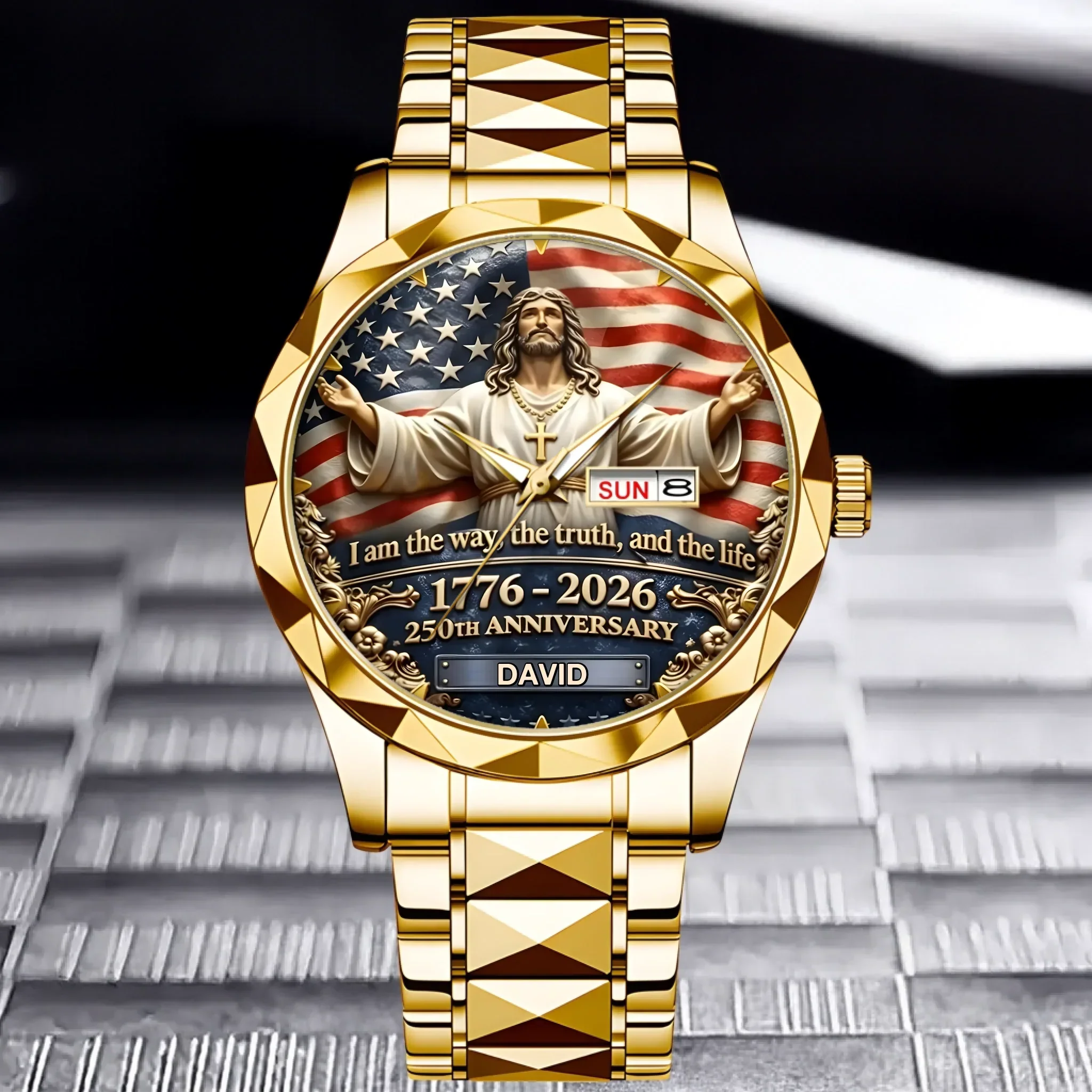 Personalized Men's Wrist Watch 250th Anniversary USA Gift for Him