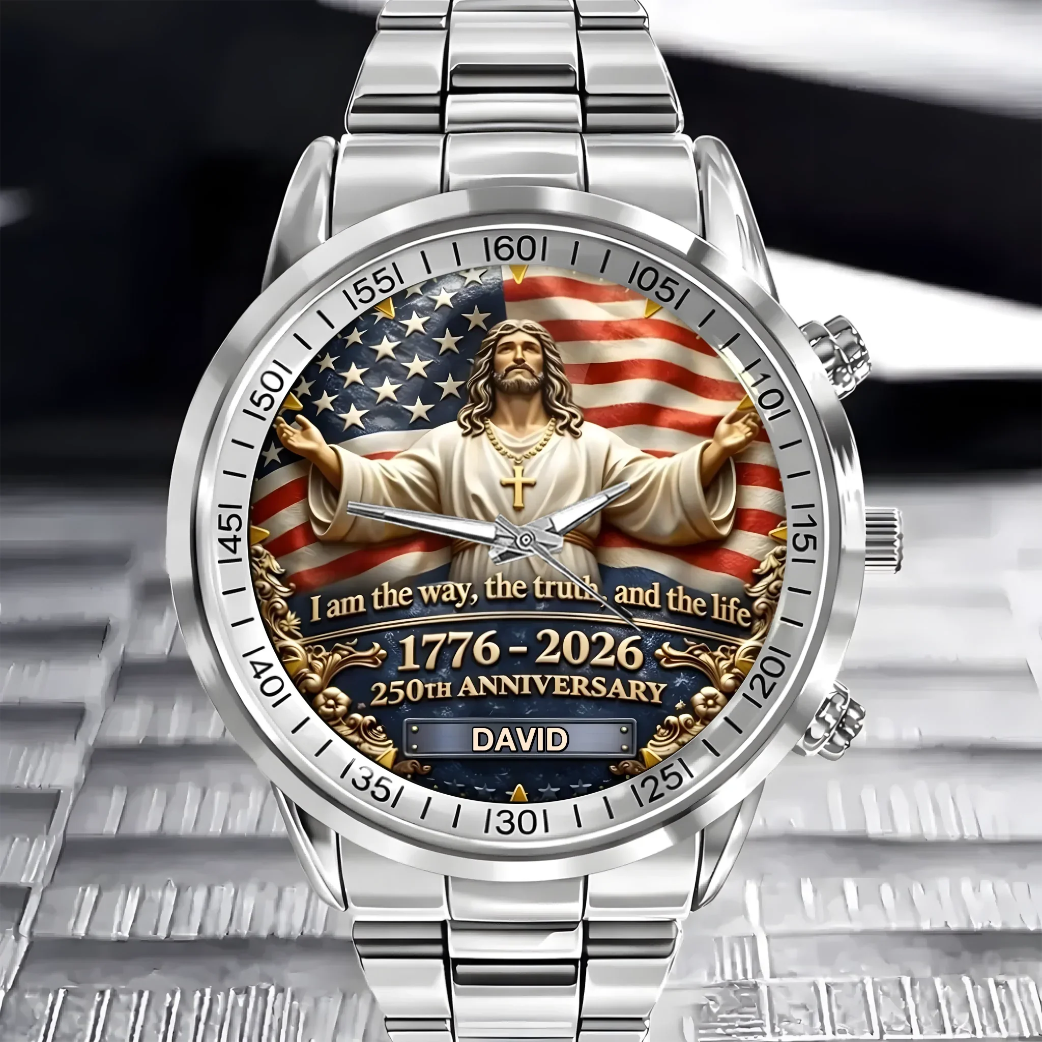 Personalized Men's Wrist Watch 250th Anniversary USA Gift for Him