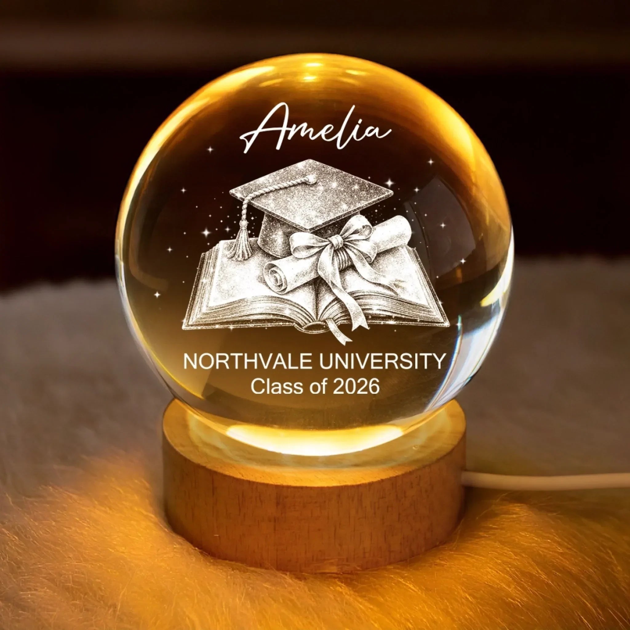 Personalized Crystal Globe Lamp Gift for Graduation 2026