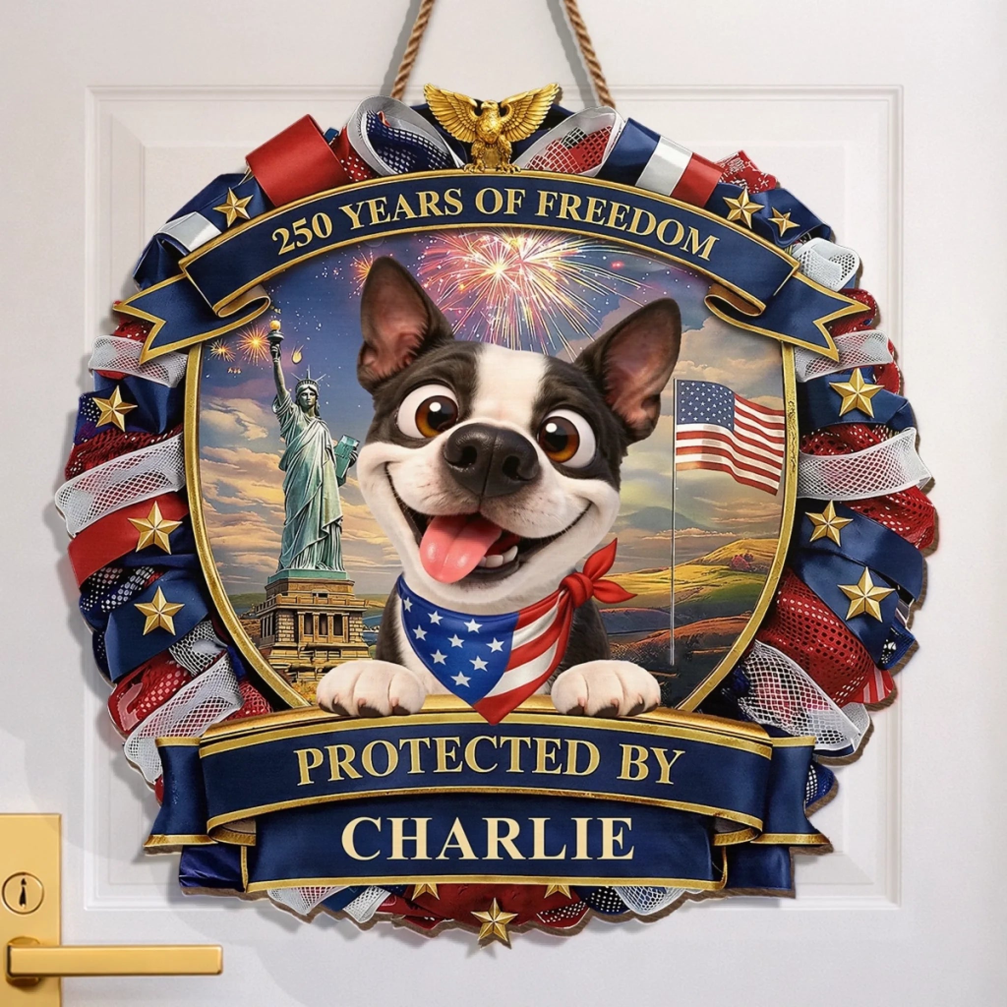 Personalized Wood Sign for Dog Lovers - 250th America Anniversary Gift