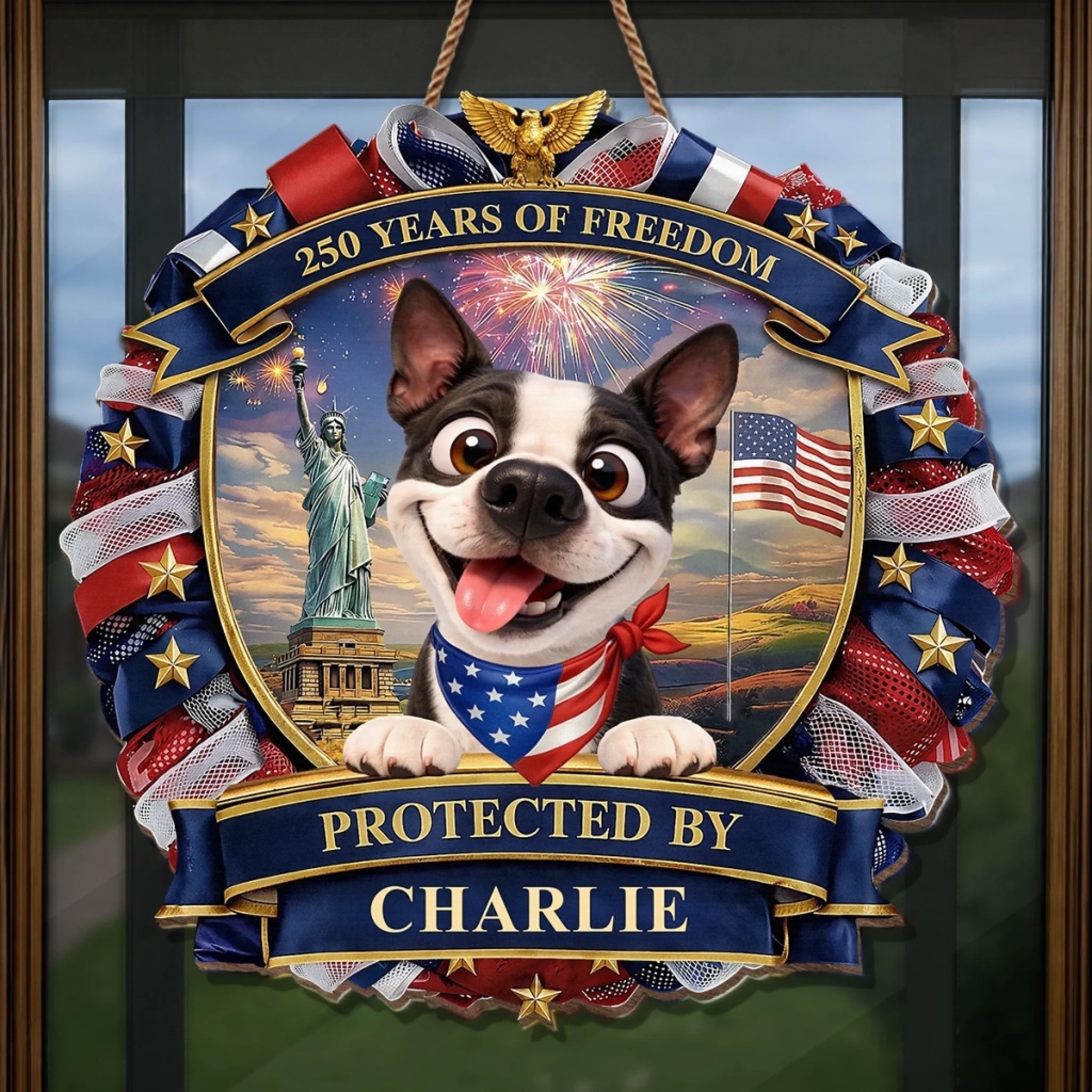 Personalized Wood Sign for Dog Lovers - 250th America Anniversary Gift