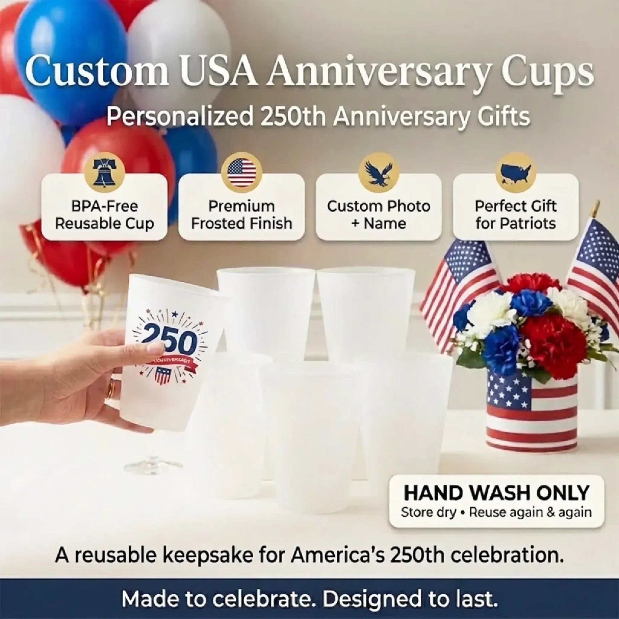 Personalized Frosted Cups for Family | Patriotic Gift Idea