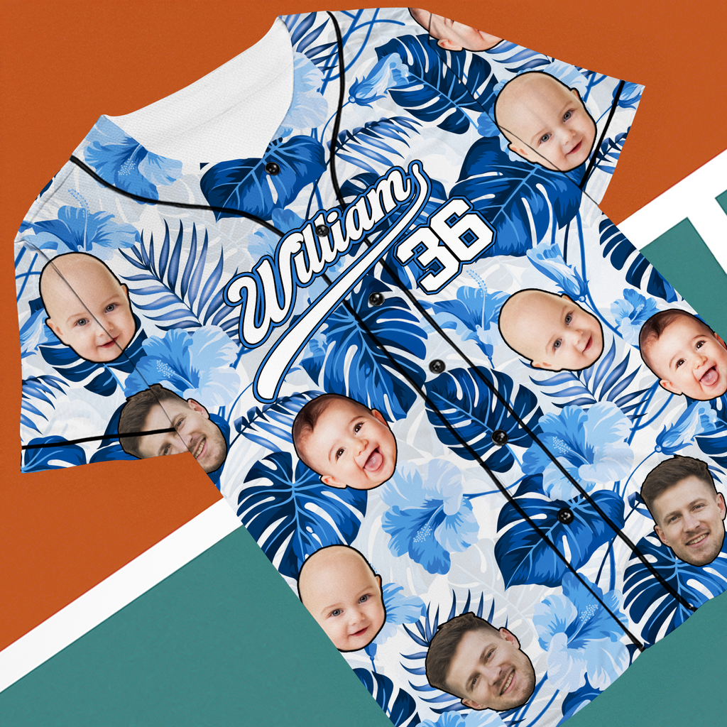 Personalized Photo Hawaiian Baseball Jersey Custom Summer Gift Jersey Baseball Shirt GradoCreations