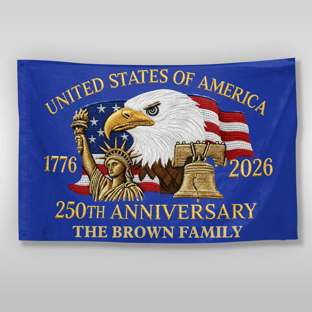 Personalized 250th Anniversary House Flag Custom Family Name Eagle HN590 - Banner House Flag GradoCreations