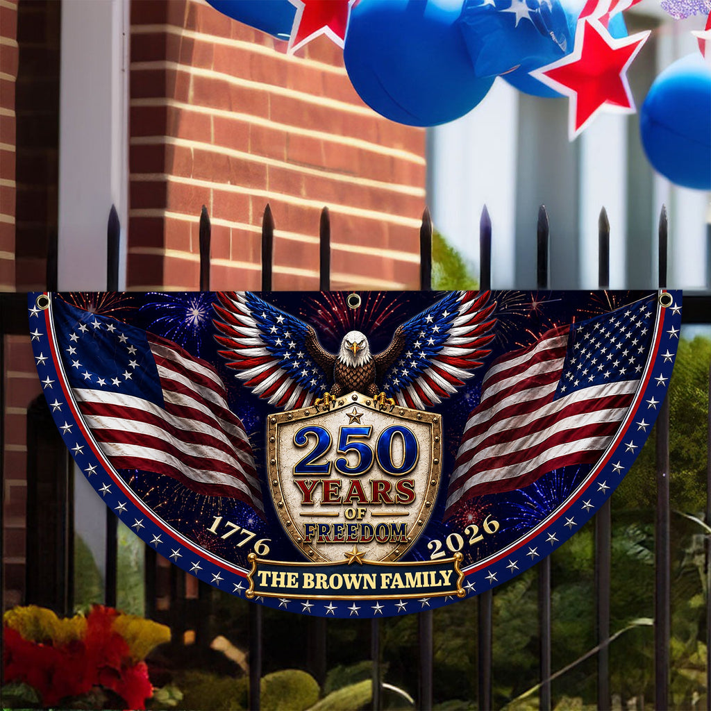 Personalized Family Name Patriotic Flag Custom 250th Birthday Gift HN590 - Non-Pleated Fan Flag GradoCreations