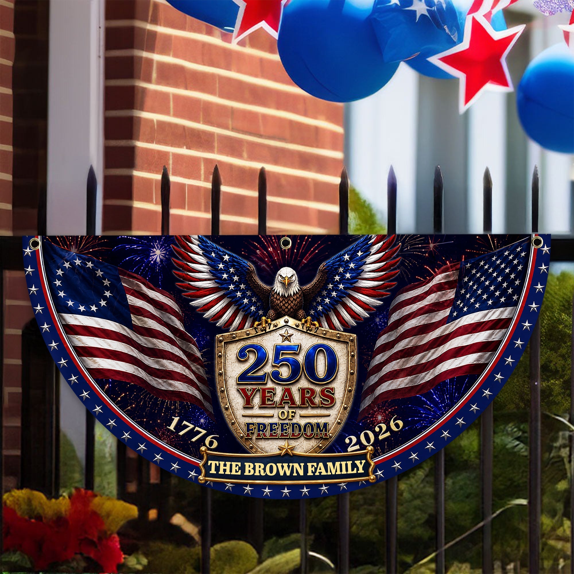 Personalized Family Name Patriotic Flag Custom 250th Birthday Gift HN590 - Non-Pleated Fan Flag GradoCreations