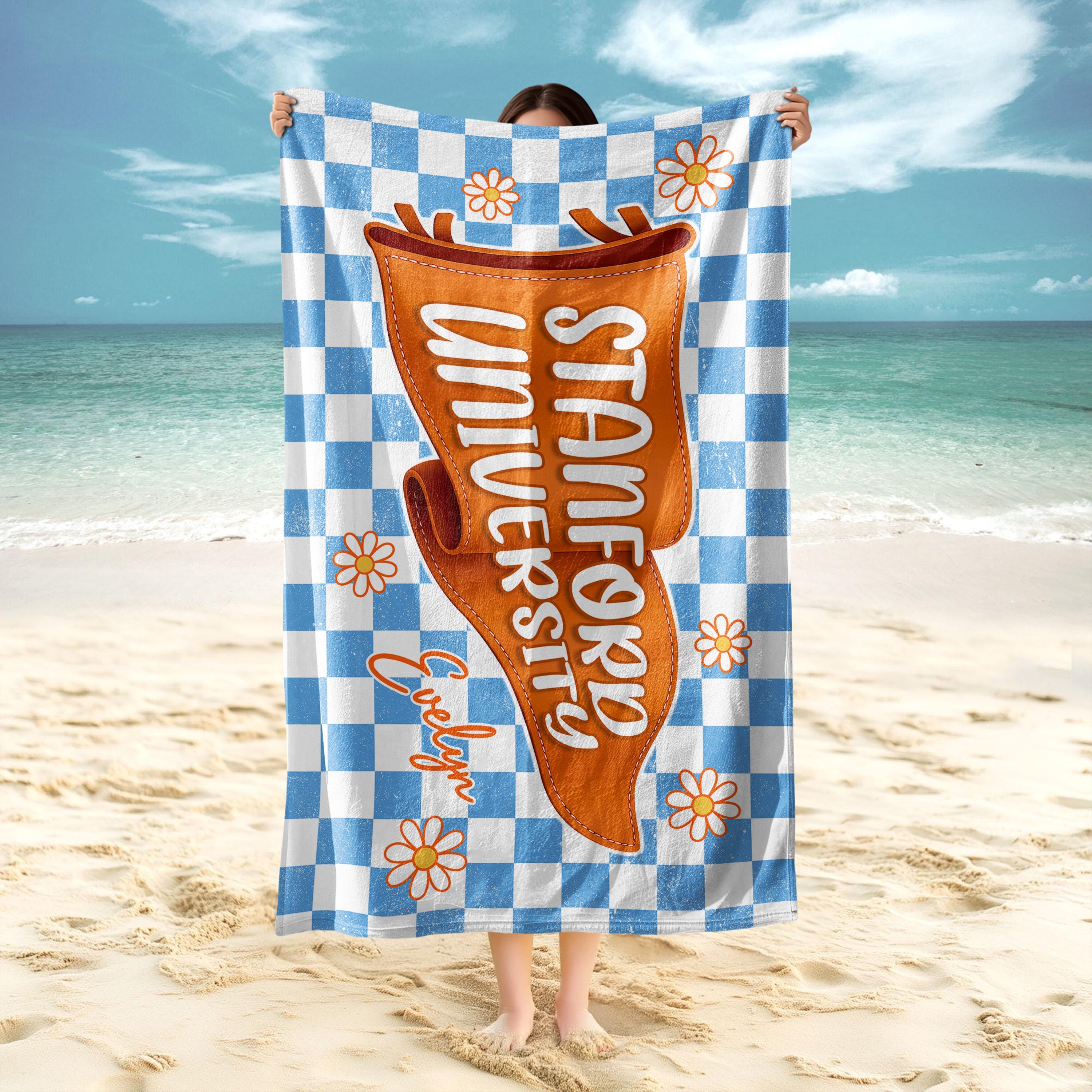 Personalized University Name Pennant Beach Towel Graduation Gift HN590 - Beach Towels GradoCreations
