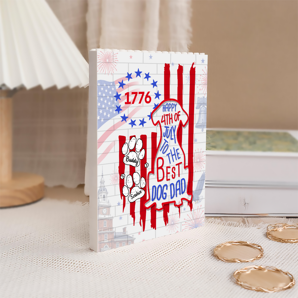 Personalized Building Block Gift for Dog Dad with USA Flag HN590 - Building Blocks GradoCreations