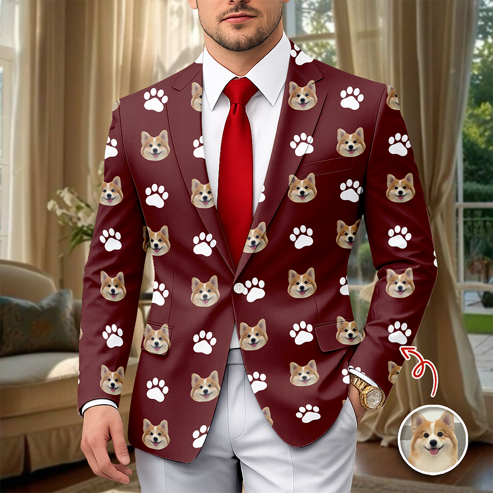Custom Men's Suit with Pet Face Icon Unique Gift for Pet Owners HN590 - Men's Suits GradoCreations