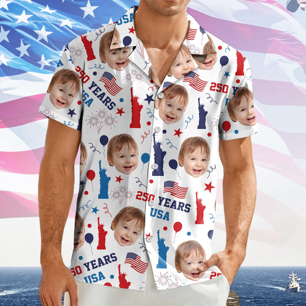 Personalized Hawaiian Shirt Photo Gift for Dad Patriotic Summer HN590 - AOP Hawai Shirt GradoCreations